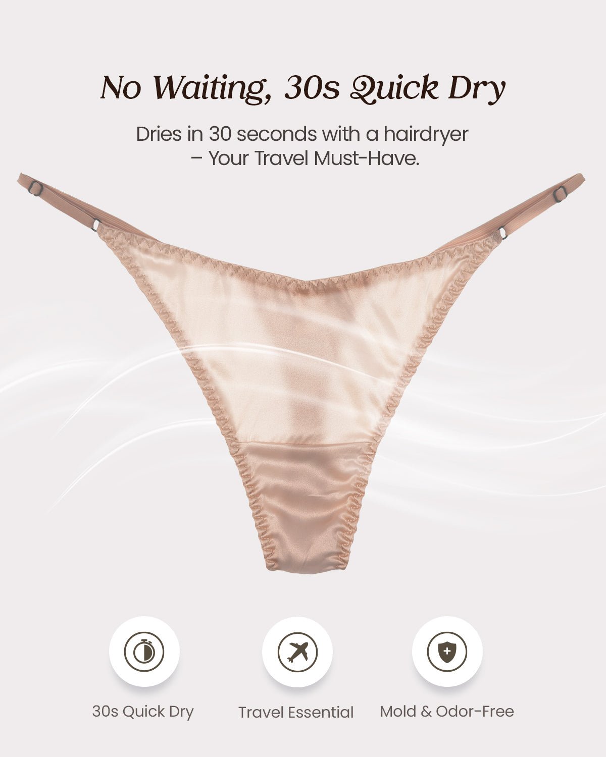 FEELITS TH01 Silk V-Front G-String Panties – 100% Mulberry Silk, Adjustable Ties - FEELITS