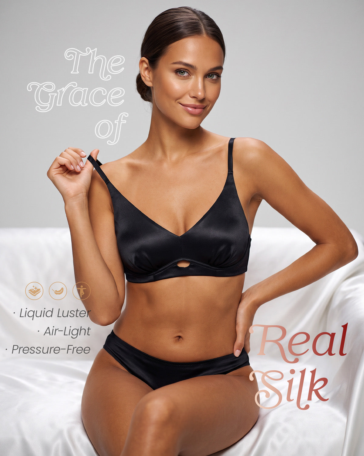BRA13 silk bralette adjustable strap and lace detail | FEELITS