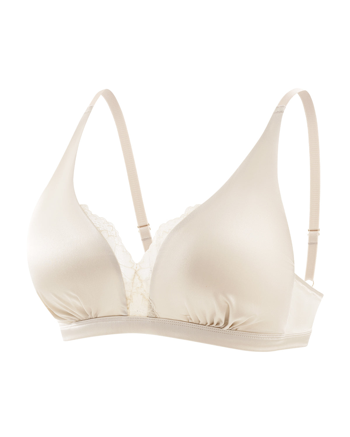 BRA18 brassière en dentelle de soie de mûrier champagne à décolleté V profond – vue de face | FEELITS