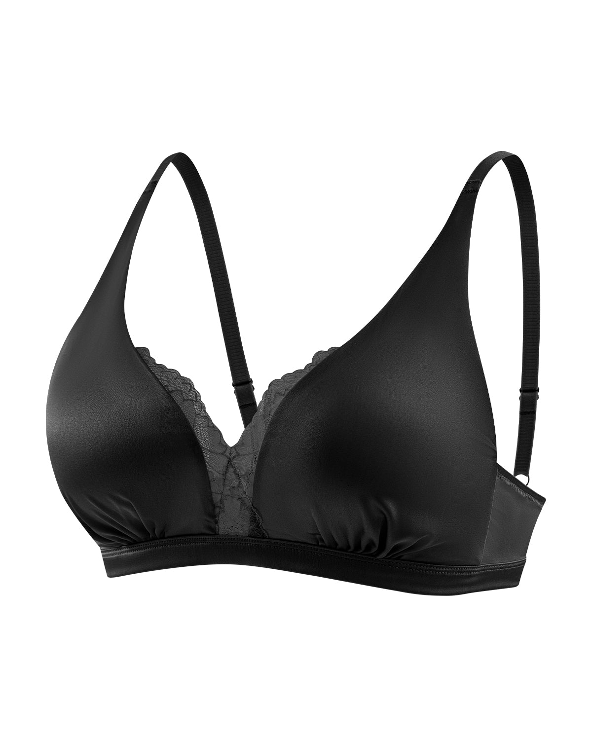 BRA18 brassière en dentelle de soie de mûrier noire à décolleté V profond – vue de face | FEELITS