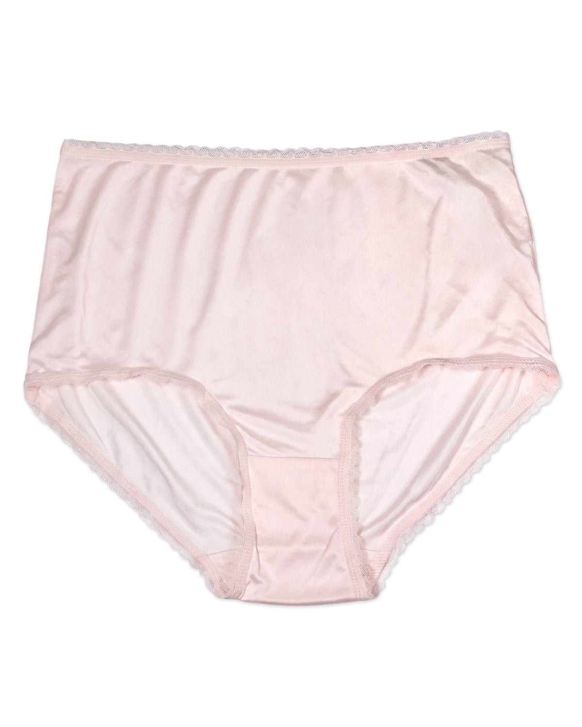 Flach ausgelegter Seiden-Slip in Rosa mit hoher Taille und Spitzenbesatz an Bund und Beinausschnitten | FEELITS