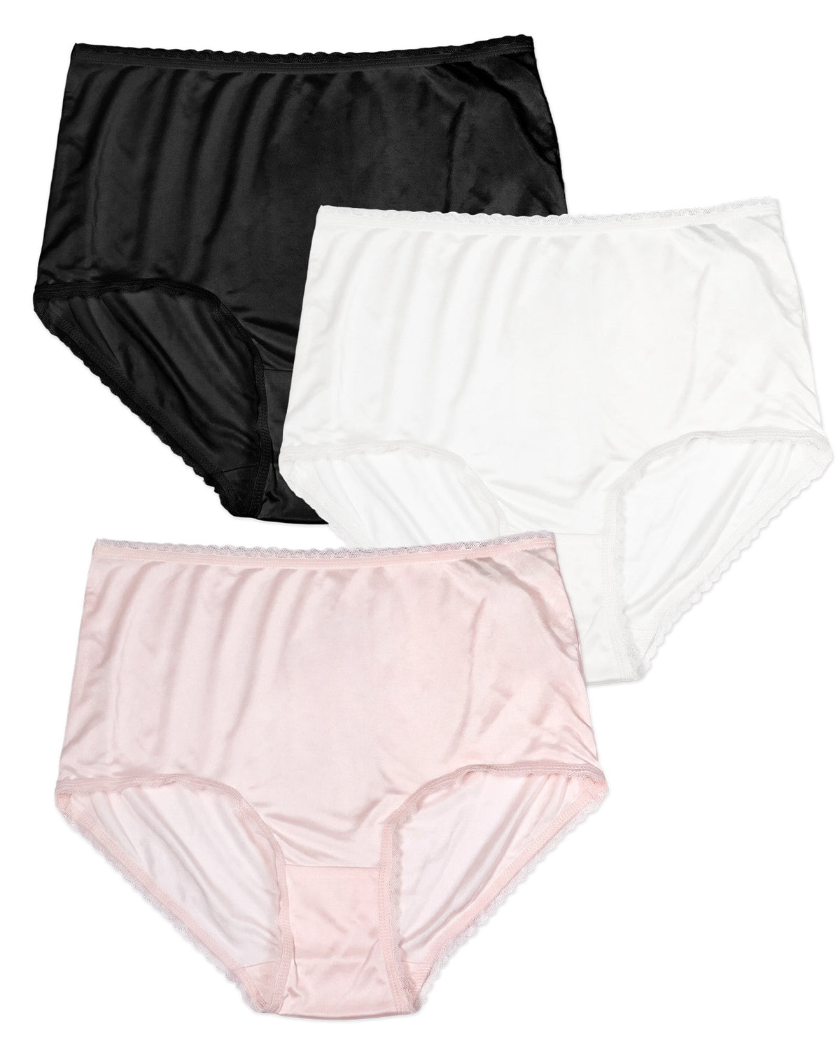 Seidenslips mit hoher Taille und Spitzenbesatz in Schwarz, Weiß und Rosa | FEELITS