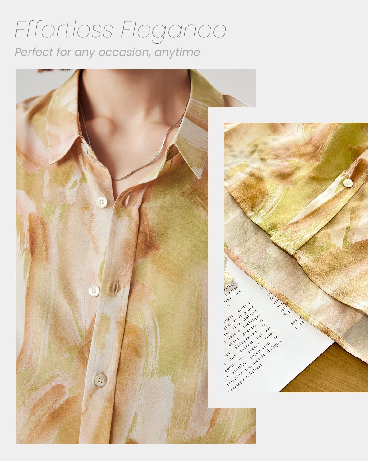 FEELITS JS01 Artistic Brush Print Mulberry Silk Blouse – 19 Momme Long Sleeve Shirt - FEELITS