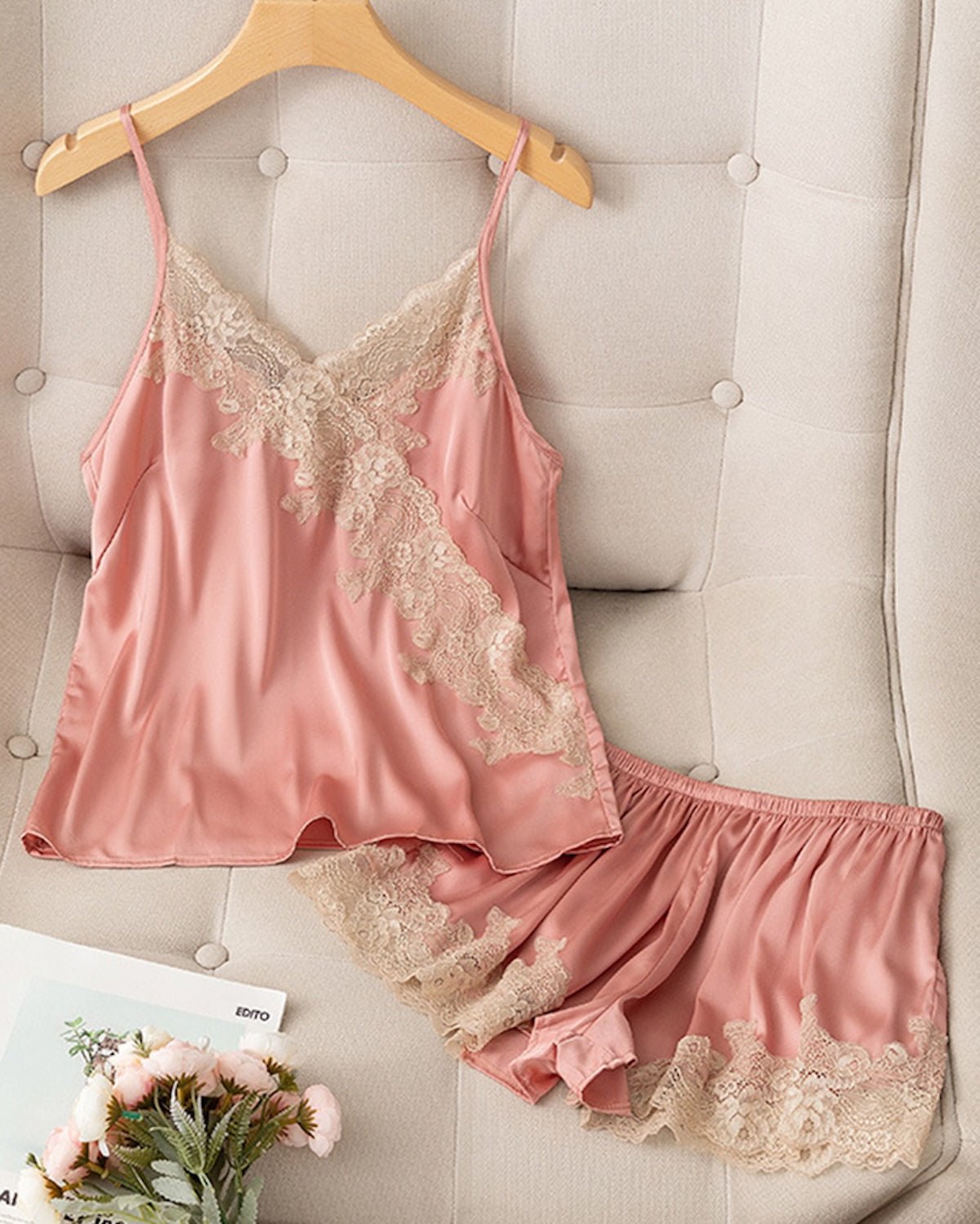FEELITS PA09 Mulberry Silk Lace Cami & Shorts Set – Elegant Bridal, Honeymoon & Everyday Loungewear - FEELITS