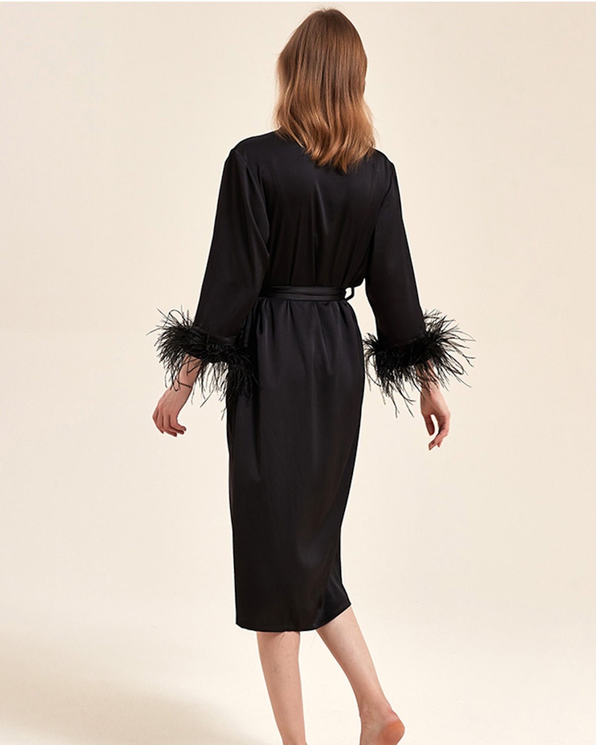 FEELITS PA06 Mulberry Silk Maxi Nightgown & Feather Robe Set – Bridal & Luxury Loungewear - FEELITS