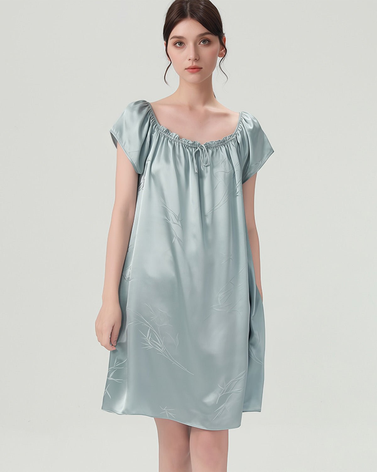 FEELITS PA22 Short Mulberry Silk Nightgown – 19 Momme Nature Print Sleep Dress - FEELITS