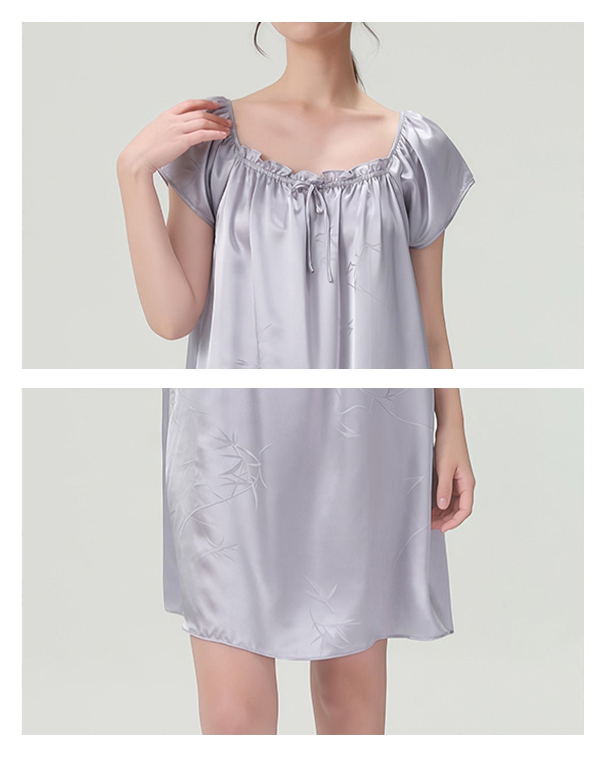 FEELITS PA22 Short Mulberry Silk Nightgown – 19 Momme Nature Print Sleep Dress - FEELITS