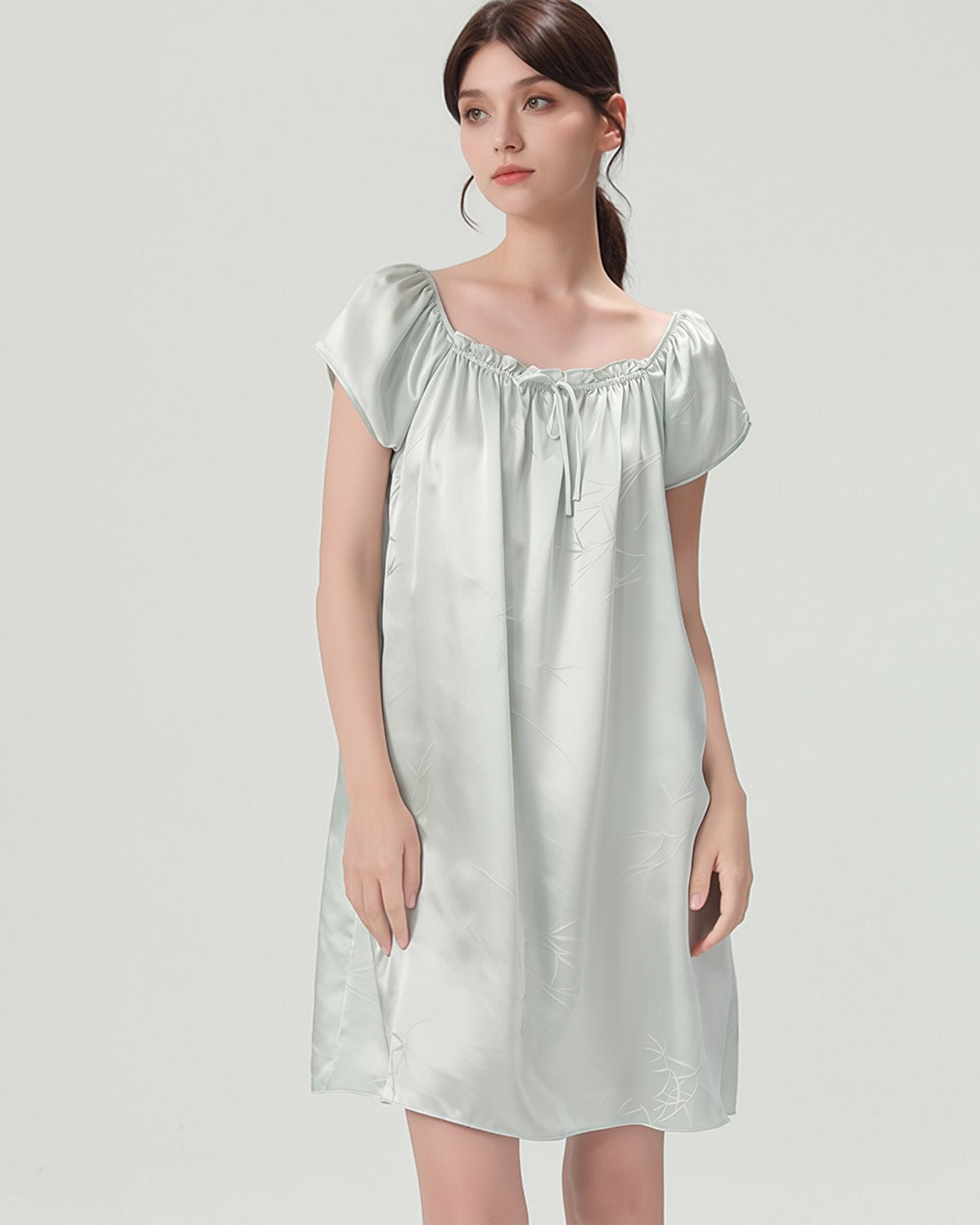 FEELITS PA22 Short Mulberry Silk Nightgown – 19 Momme Nature Print Sleep Dress - FEELITS