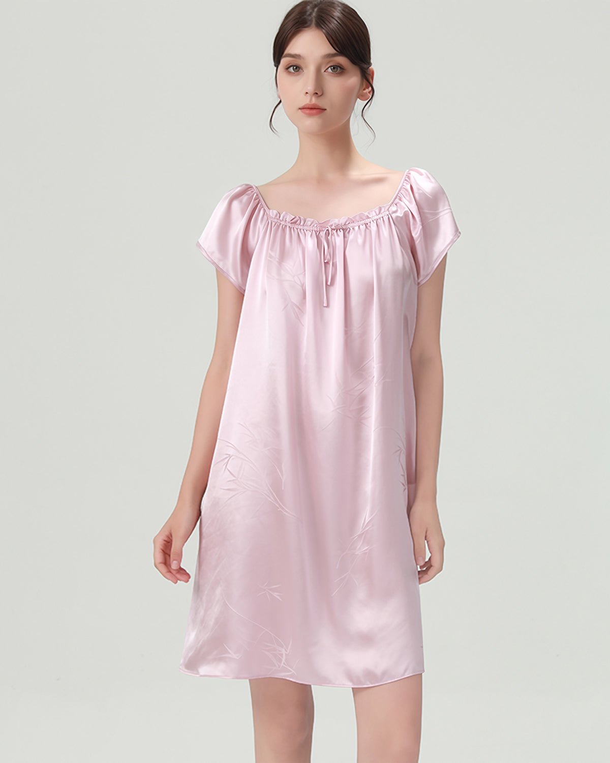 FEELITS PA22 Short Mulberry Silk Nightgown – 19 Momme Nature Print Sleep Dress - FEELITS