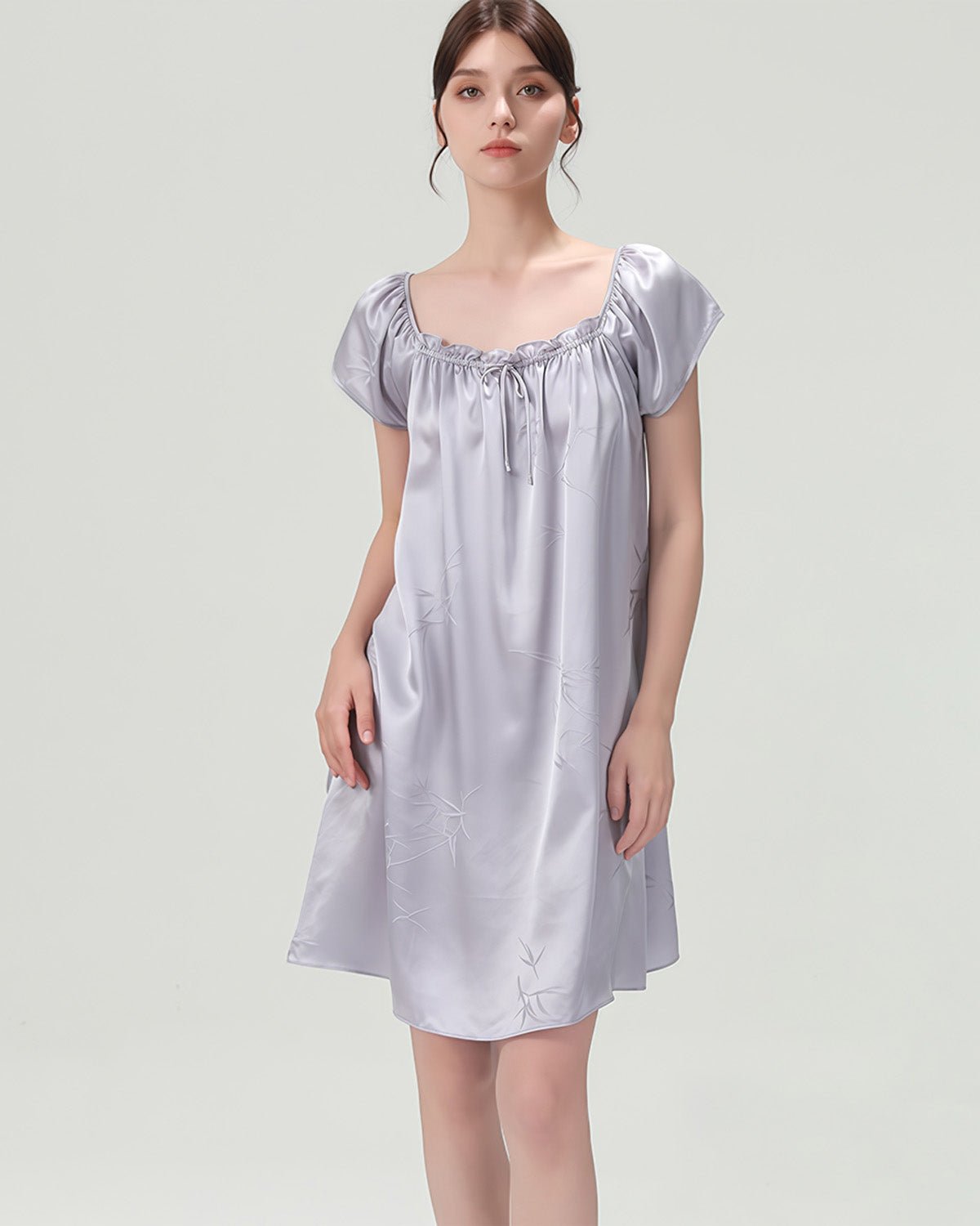 FEELITS PA22 Short Mulberry Silk Nightgown – 19 Momme Nature Print Sleep Dress - FEELITS