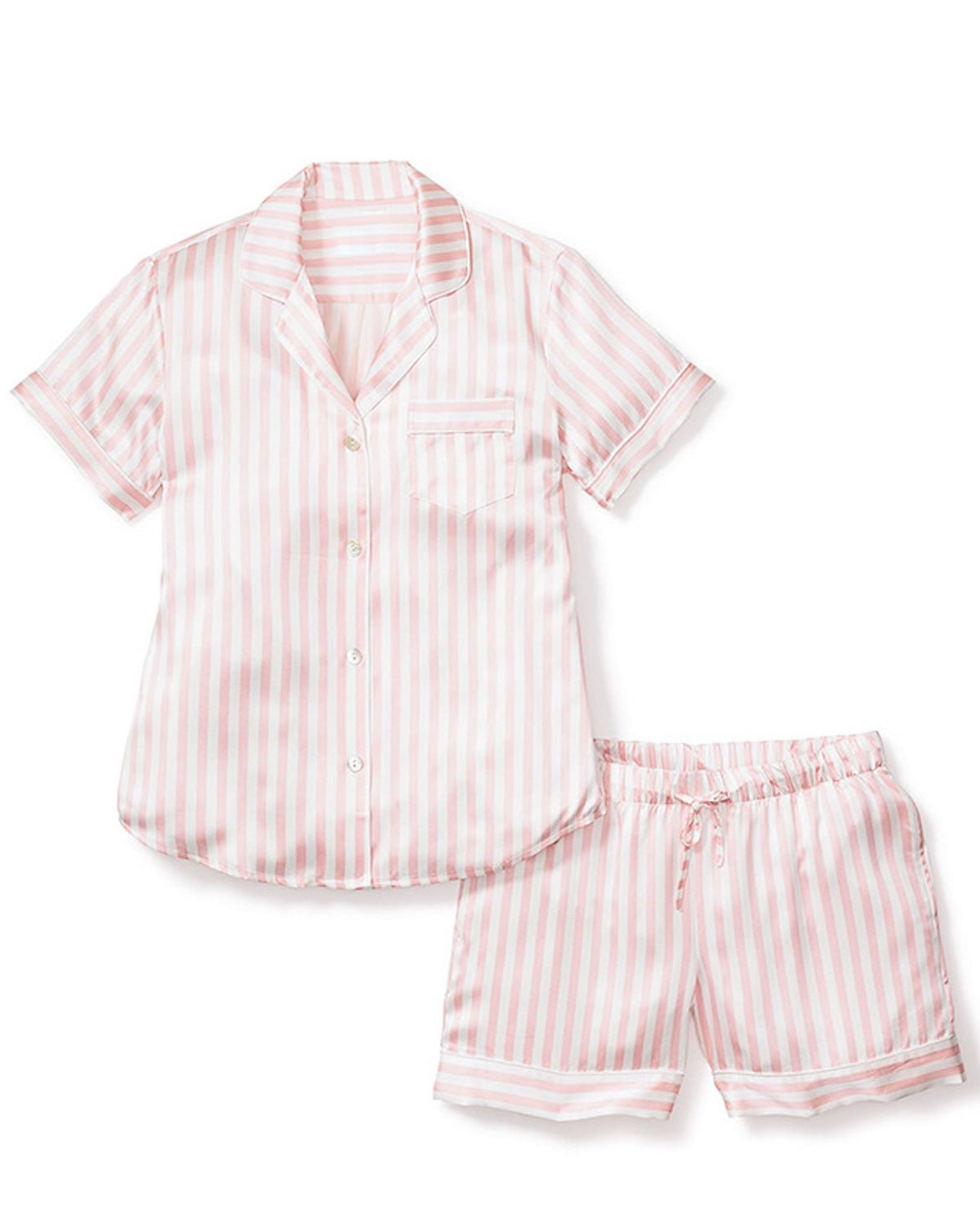 FEELITS PA07 Mulberry Silk Striped Pajama Set – Short-Sleeve & Shorts Loungewear for Women - FEELITS