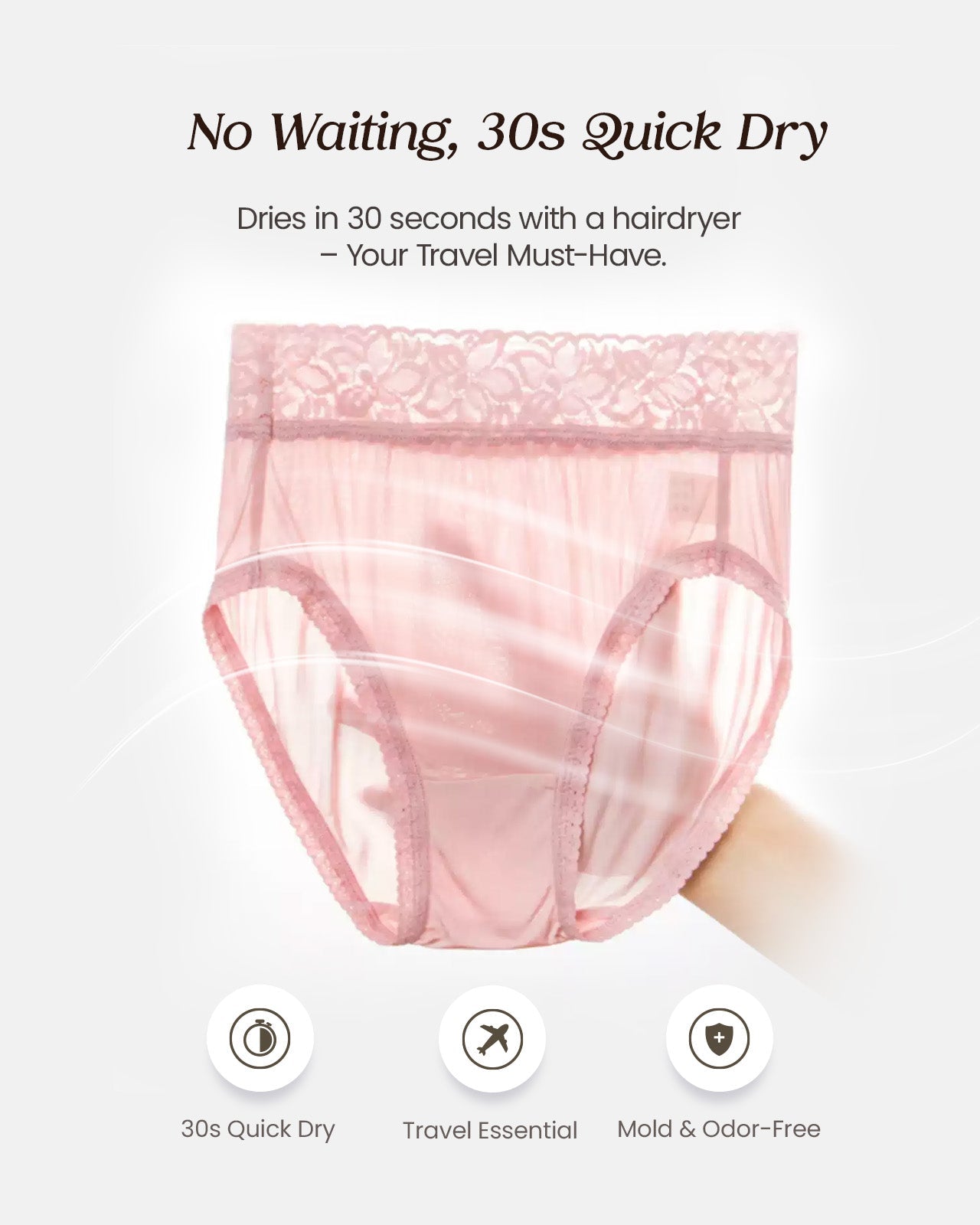 FEELITS KN20 High-Waisted Silk Lace Briefs – 100% 6A Mulberry Silk, Ultra Soft & Breathable - FEELITS