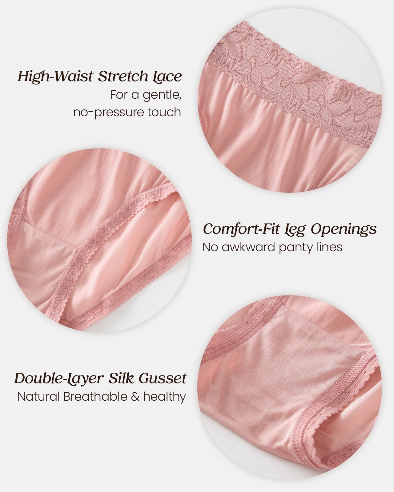 FEELITS KN20 High-Waisted Silk Lace Briefs – 100% 6A Mulberry Silk, Ultra Soft & Breathable - FEELITS