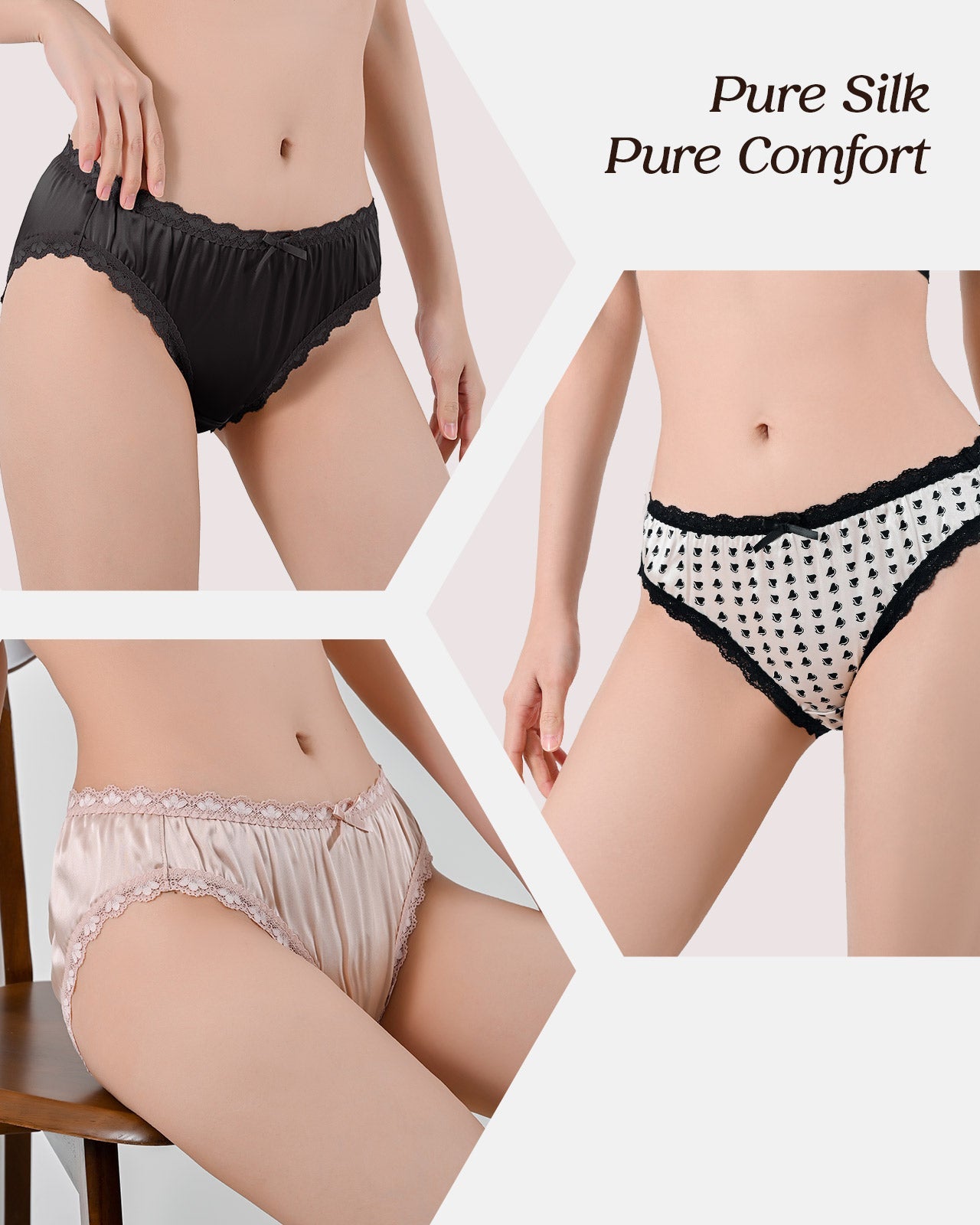 FEELITS KN18 Mid-Rise Bikini Silk Panties – 100% 6A Mulberry Silk, Satin Finish & Breathable - FEELITS