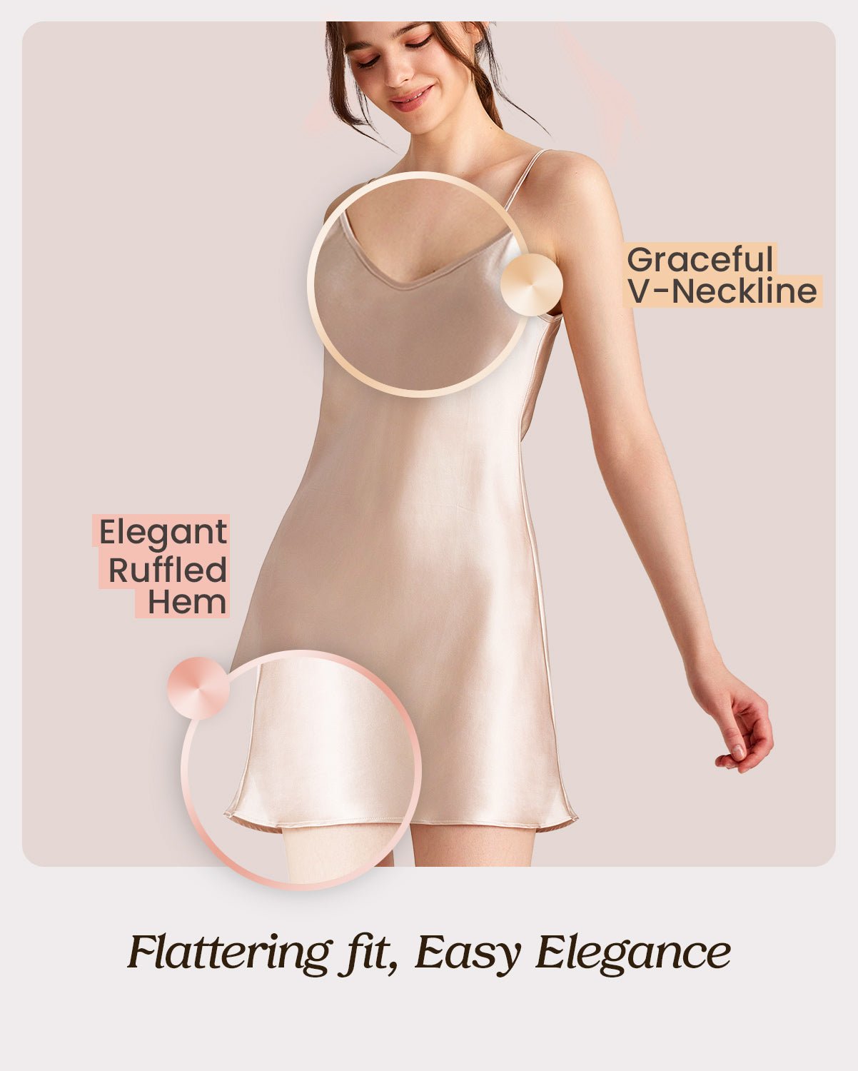 FEELITS NG01 Silk Nightgown – 100% 6A Mulberry Silk, Breathable & Skin-Friendly - FEELITS