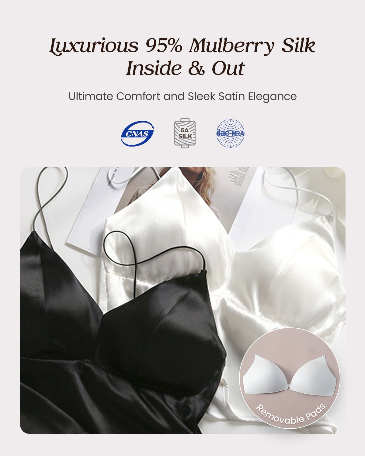 FEELITS BRA03 Silk Bralette Camisole – Wireless Mulberry Silk Satin, Soft & Breathable - FEELITS