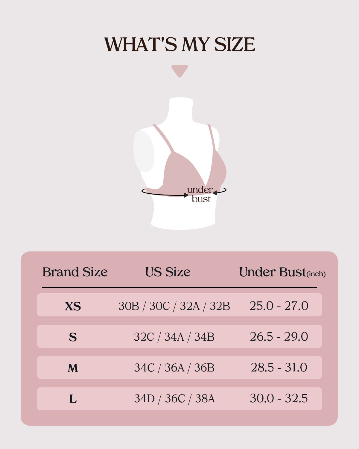 FEELITS BRA06 updated size guide
