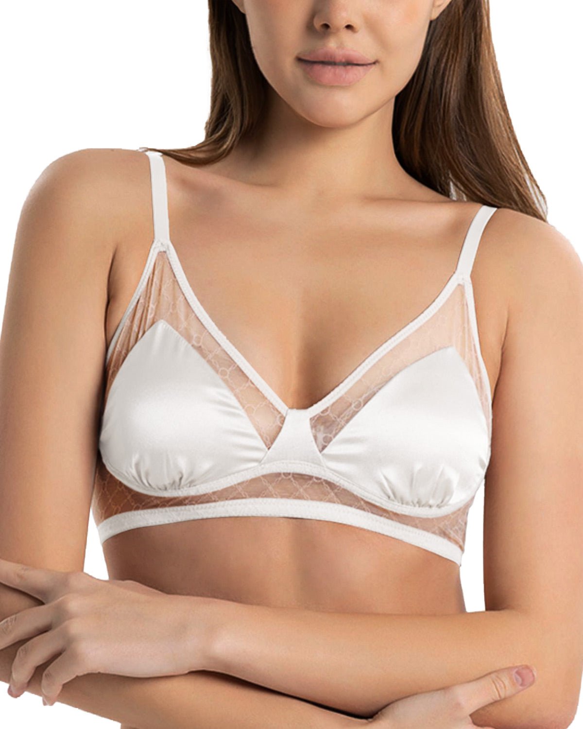 FEELITS BRA06 Silk Lace Triangle Bralette – Wireless Mulberry Silk Satin, Ultra-Breathable & Soft - FEELITS