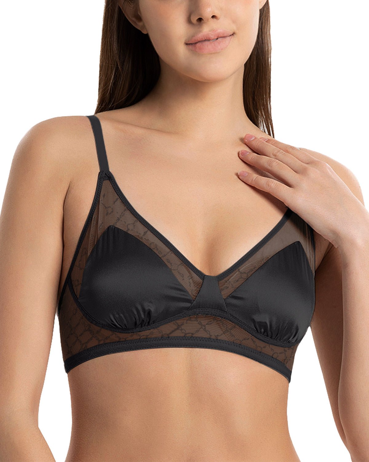 FEELITS BRA06 Silk Lace Triangle Bralette – Wireless Mulberry Silk Satin, Ultra-Breathable & Soft - FEELITS