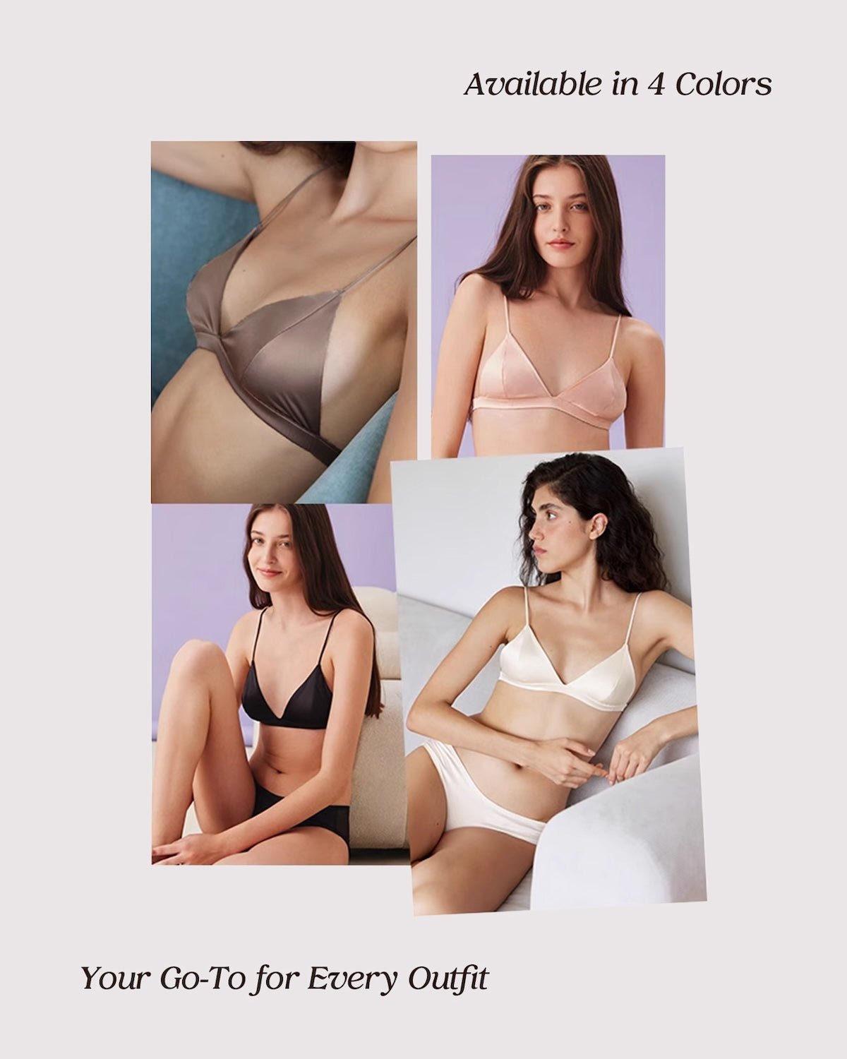 FEELITS BRA02 Silk Wireless Triangle Bralette – Wire-Free Silk Satin Bra, Breathable & Ultra-Soft - FEELITS