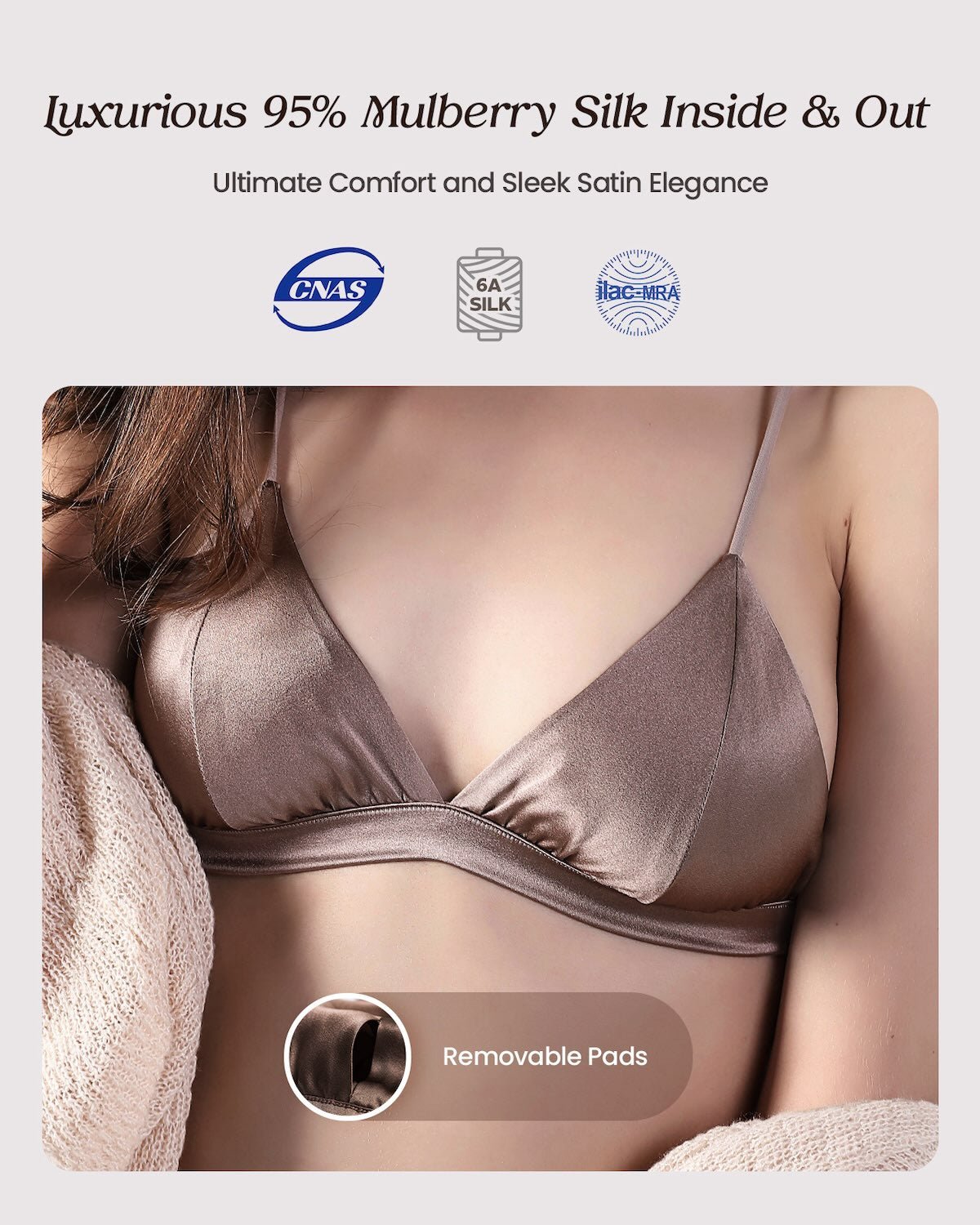 FEELITS BRA02 Silk Wireless Triangle Bralette – Wire-Free Silk Satin Bra, Breathable & Ultra-Soft - FEELITS