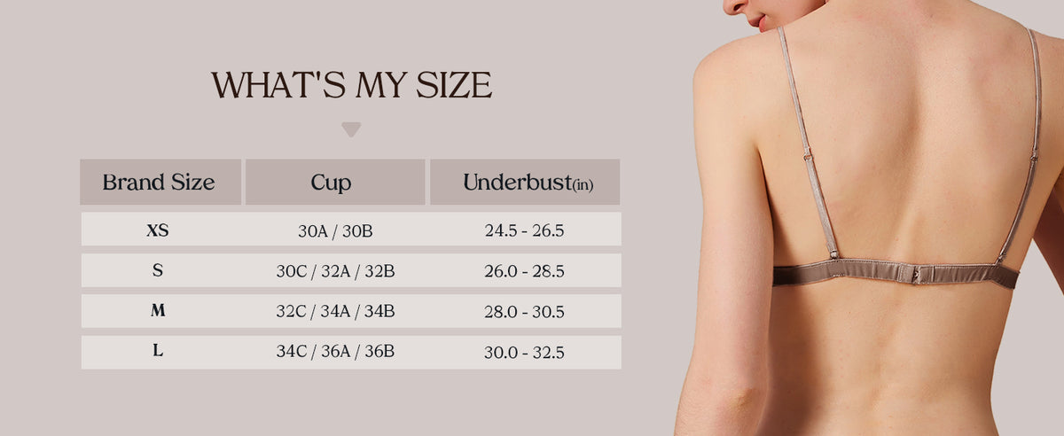 FEELITS BRA02 size guide: XS–L, recommended US bra sizes and underbust measurements