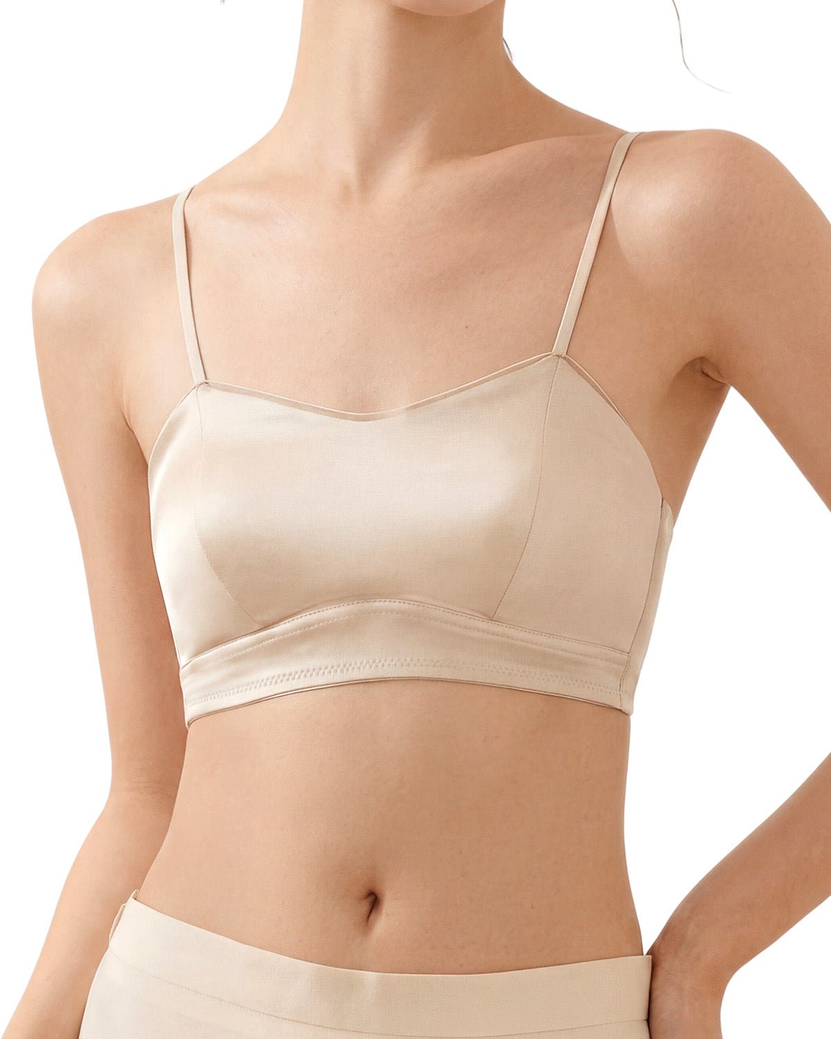 FEELITS BRA12 22 Momme Silk Padded Crop Top ¨C Adjustable Strap Mulberry Silk Camisole - FEELITS