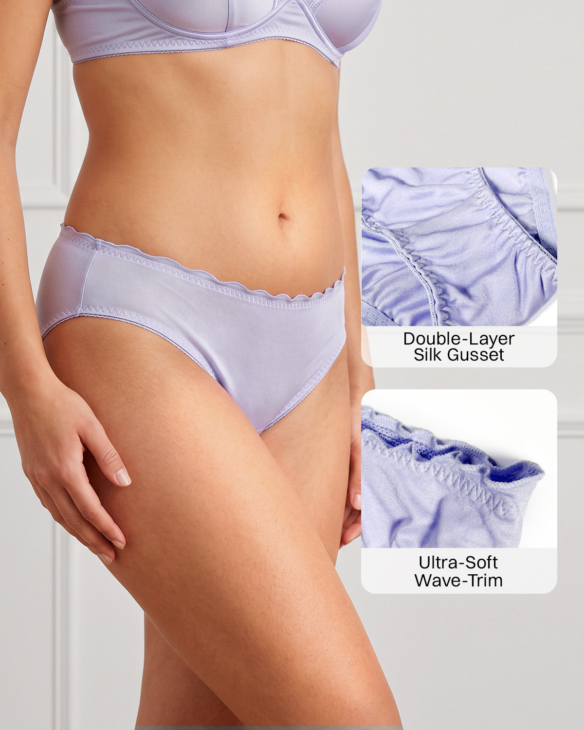 FEELITS KN39 Low-Rise Silk Brief Panties – Wave-Trim Waistband & Full Coverage