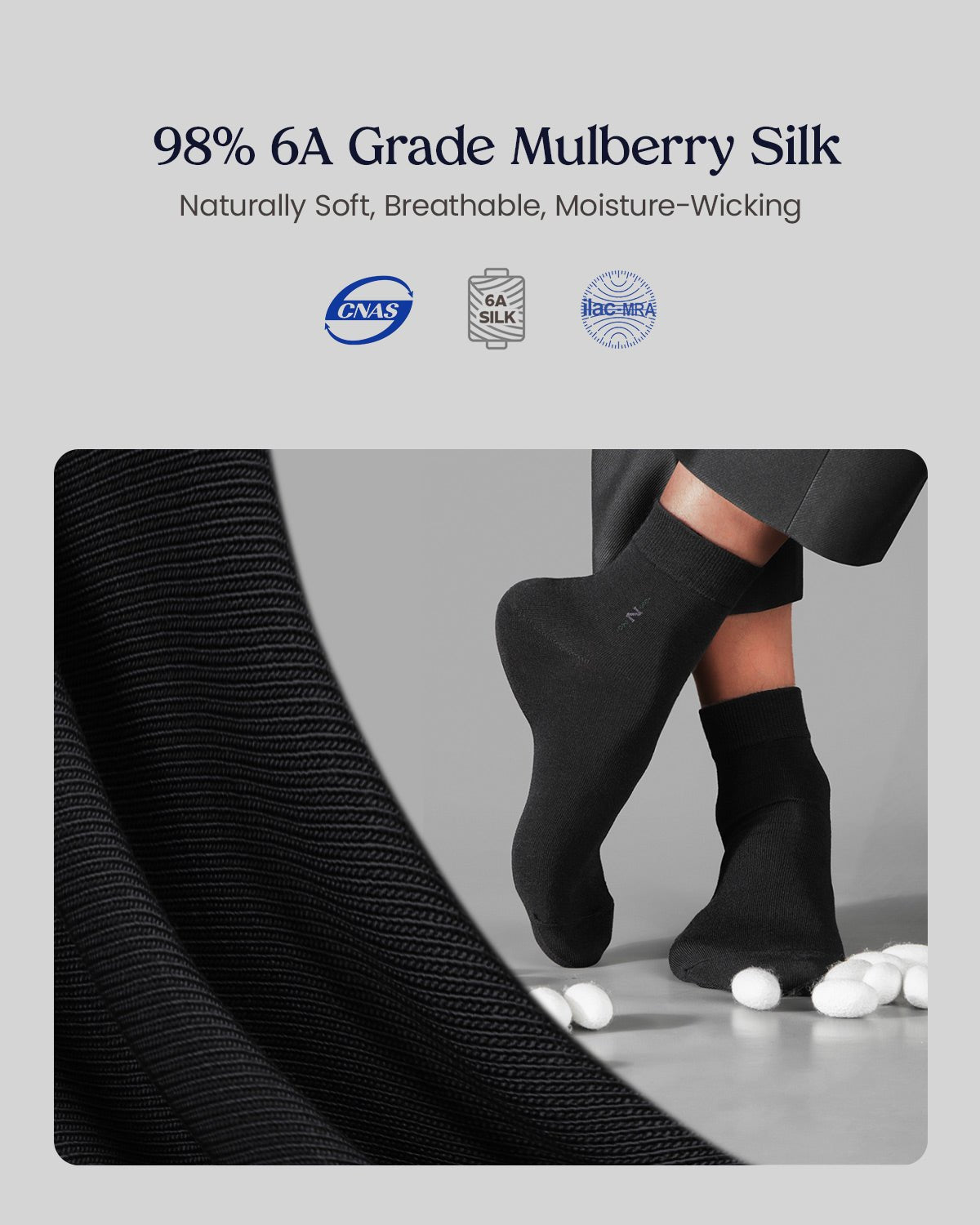FEELITS Men's Silk Socks - Luxury 98% Mulberry Silk Socks for Men, Ultra Soft, Breathable & Comfortable - FEELITS