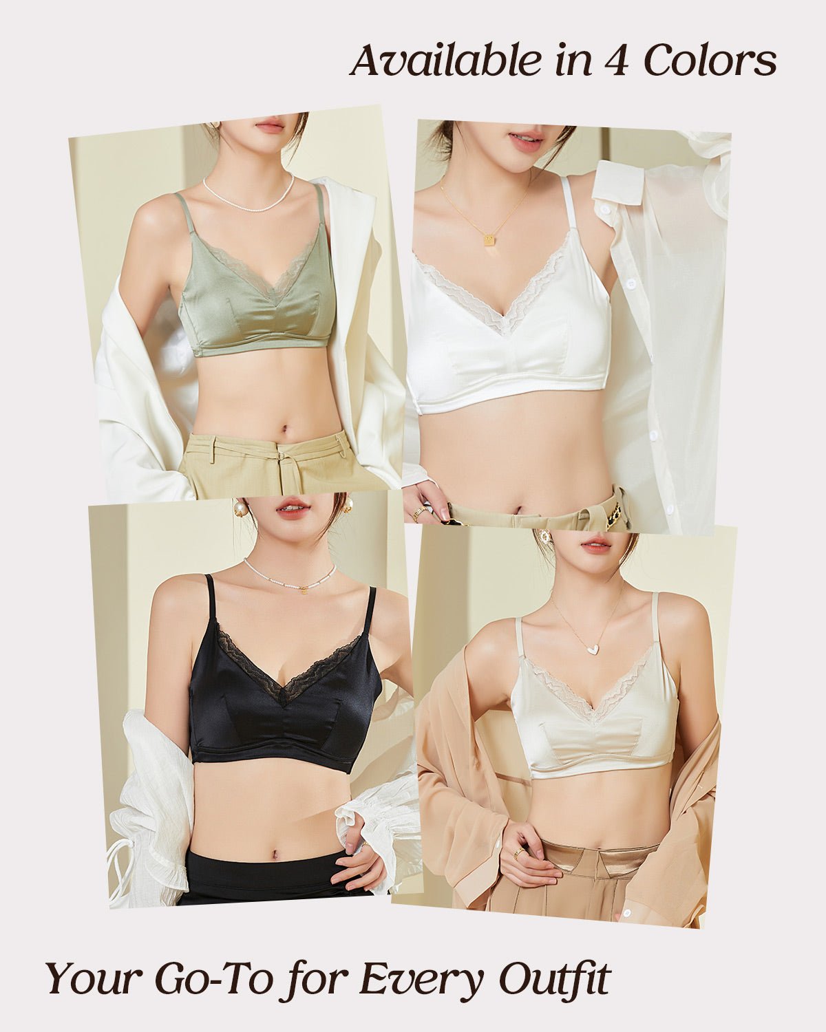 FEELITS BRA07 22 Momme Mulberry Silk Wire-Free Bralette – Full-Coverage Comfort & Adjustable Straps - FEELITS