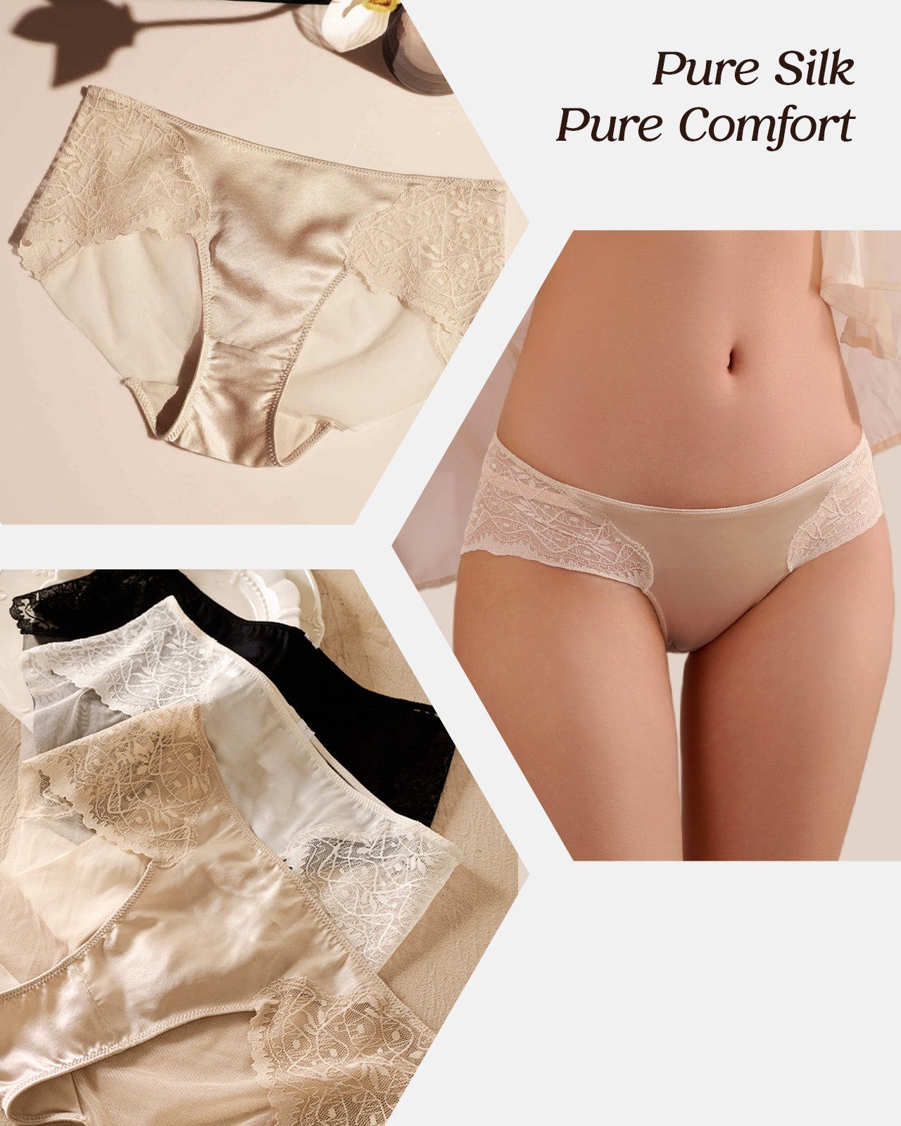 FEELITS KN23 Mulberry Silk Satin Bikini Panties – Breathable Lace Silk Underwear for Women - FEELITS