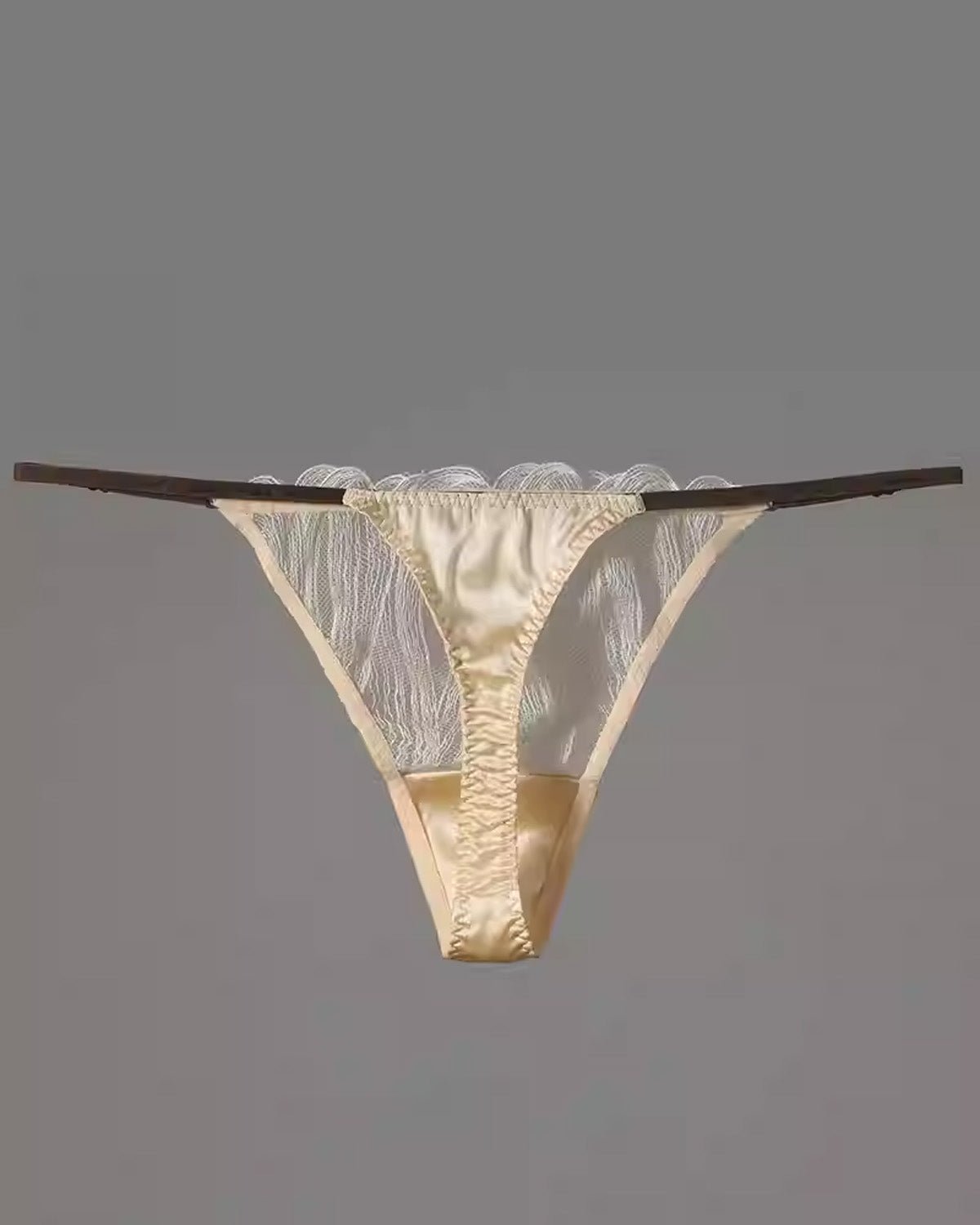 FEELITS SPA31 Mulberry Silk Embroidered Lace T-Back Thong – Low-Rise, Adjustable & No-Show Fit - FEELITS