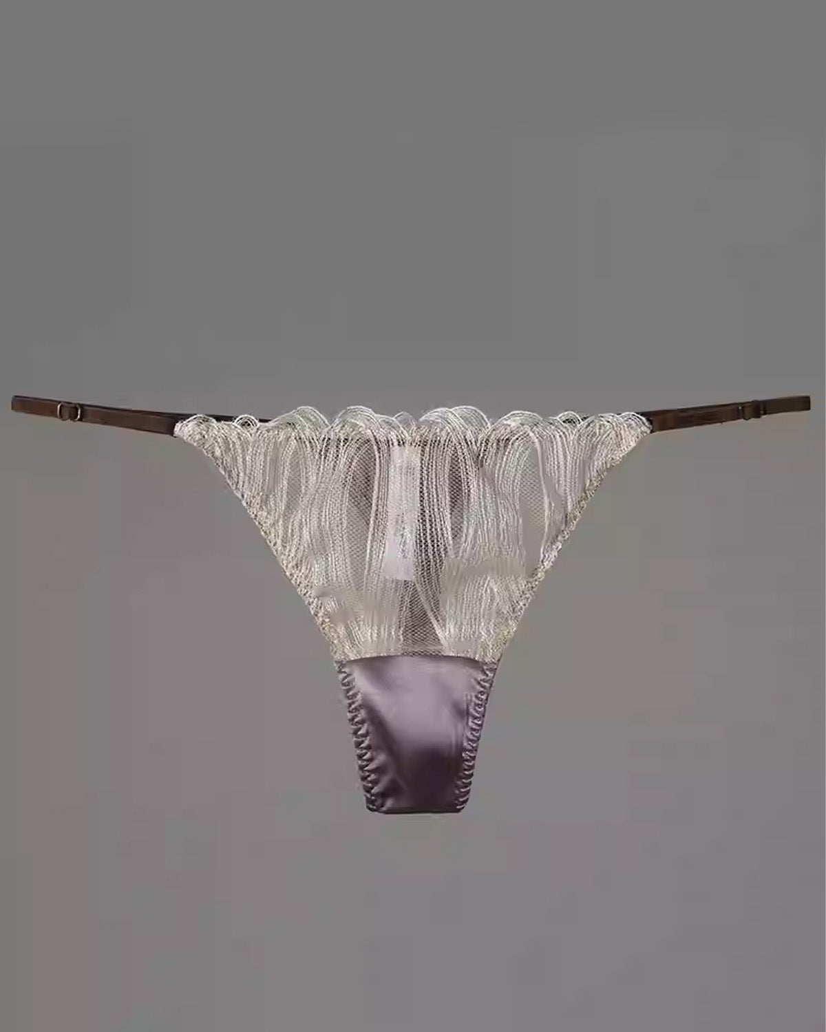 FEELITS SPA31 Mulberry Silk Embroidered Lace T-Back Thong – Low-Rise, Adjustable & No-Show Fit - FEELITS