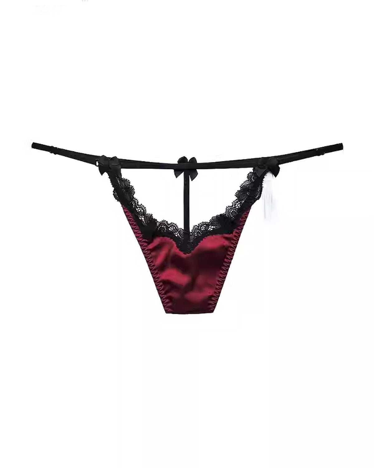 FEELITS SPA29 Mulberry Silk Embroidered Lace T-Back Thong – Low-Rise, Adjustable & Bow Detail - FEELITS