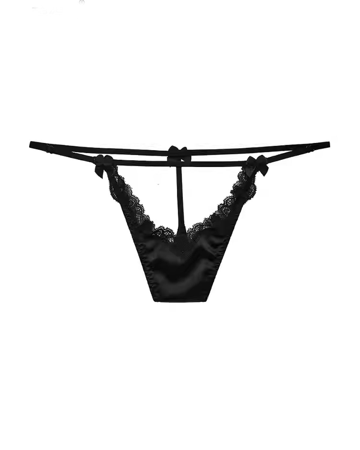 FEELITS SPA29 Mulberry Silk Embroidered Lace T-Back Thong – Low-Rise, Adjustable & Bow Detail - FEELITS