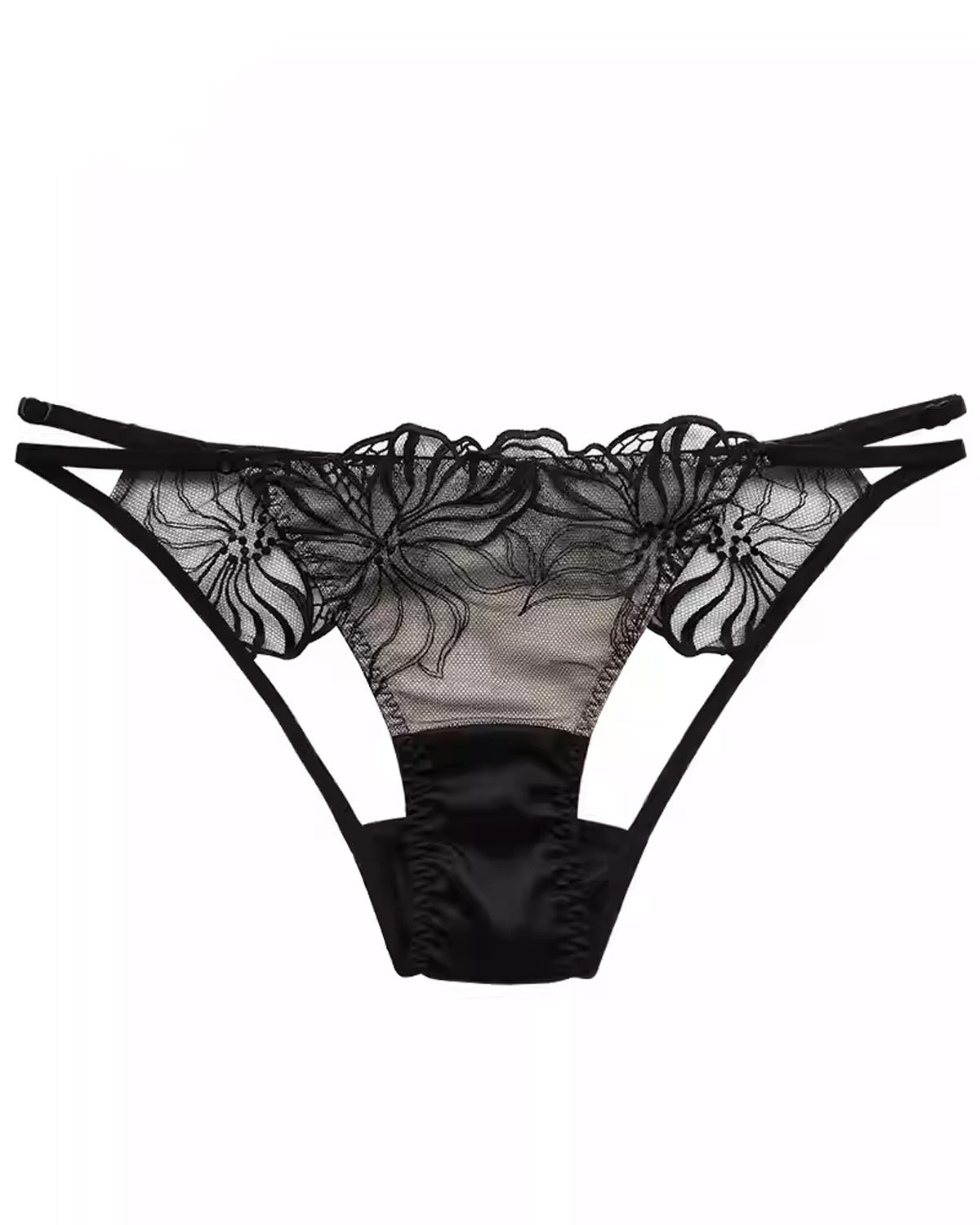 FEELITS SPA25 Embroidered Lace Silk Thong – Low-Rise Luxury Lingerie for Honeymoon & Wedding - FEELITS