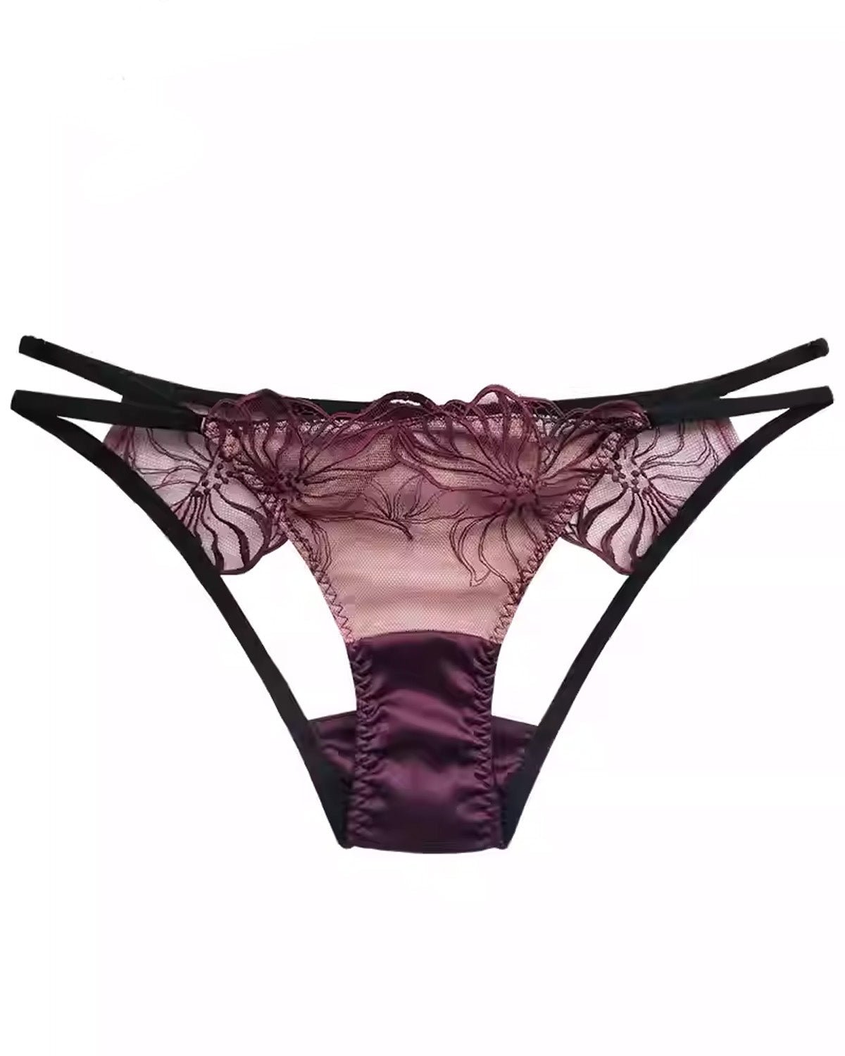 FEELITS SPA25 Embroidered Lace Silk Thong – Low-Rise Luxury Lingerie for Honeymoon & Wedding - FEELITS