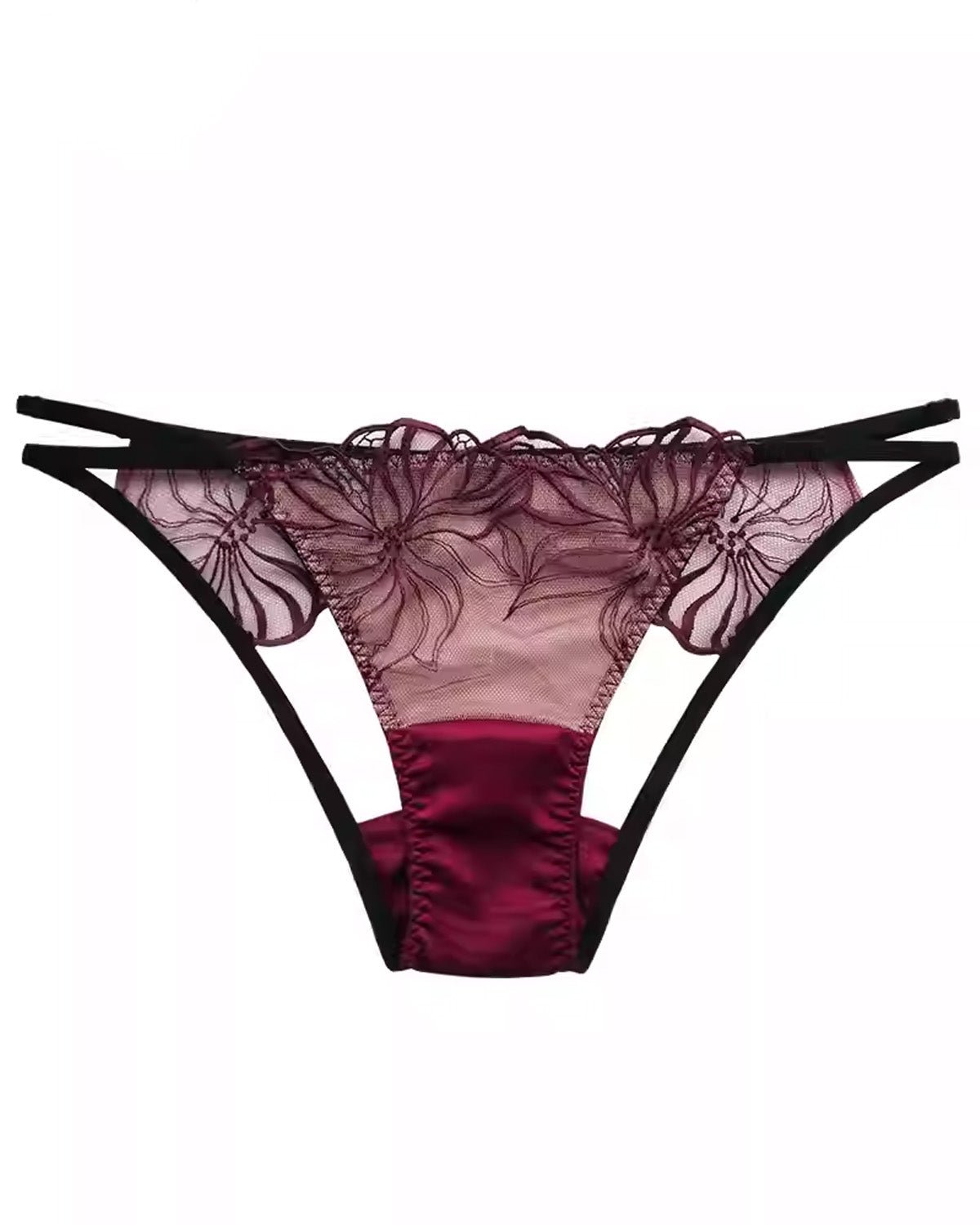 FEELITS SPA25 Embroidered Lace Silk Thong – Low-Rise Luxury Lingerie for Honeymoon & Wedding - FEELITS