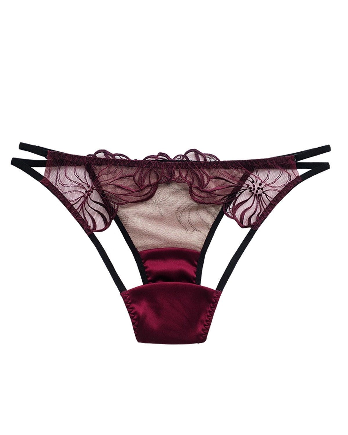 FEELITS SPA25 Embroidered Lace Silk Thong – Low-Rise Luxury Lingerie for Honeymoon & Wedding - FEELITS