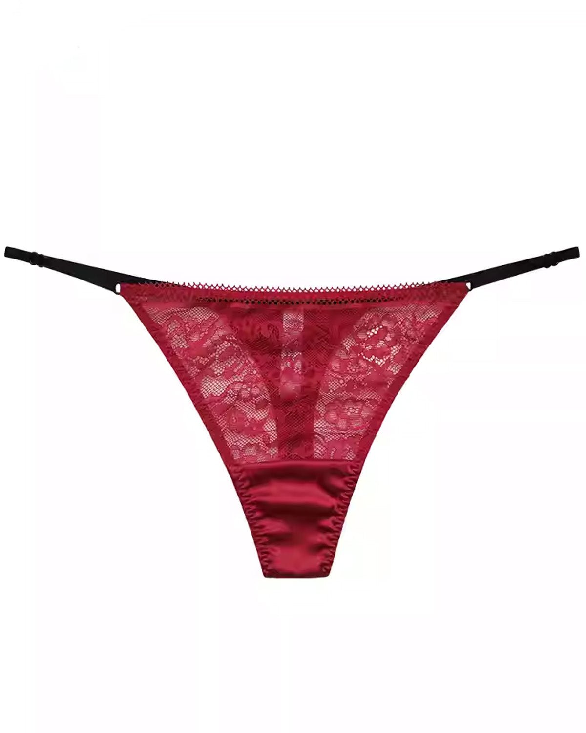 FEELITS SPA78 Mulberry Silk Sheer Lace T-Back Thong – Low-Rise, Adjustable & No-Show Fit - FEELITS