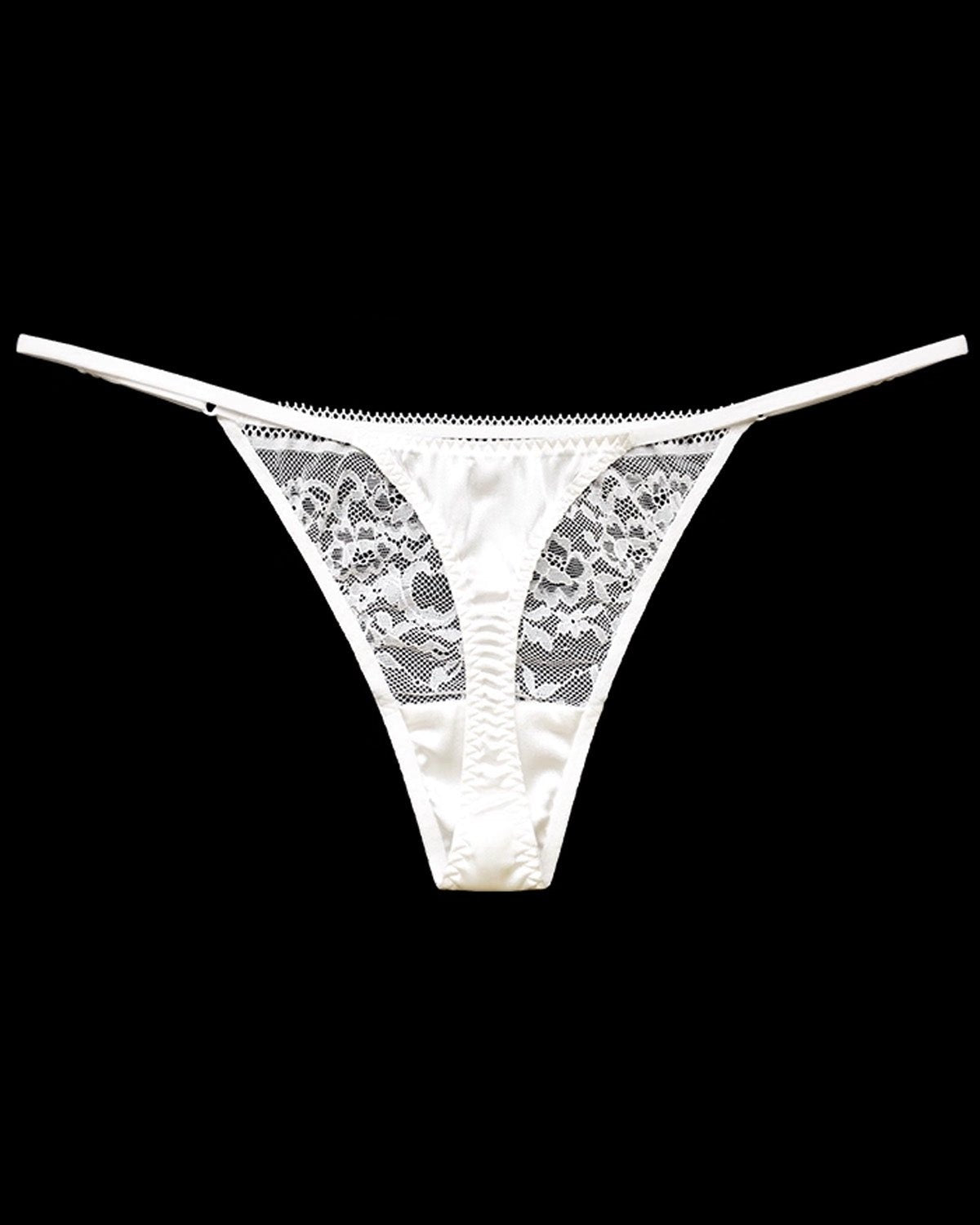 FEELITS SPA78 Mulberry Silk Sheer Lace T-Back Thong – Low-Rise, Adjustable & No-Show Fit - FEELITS