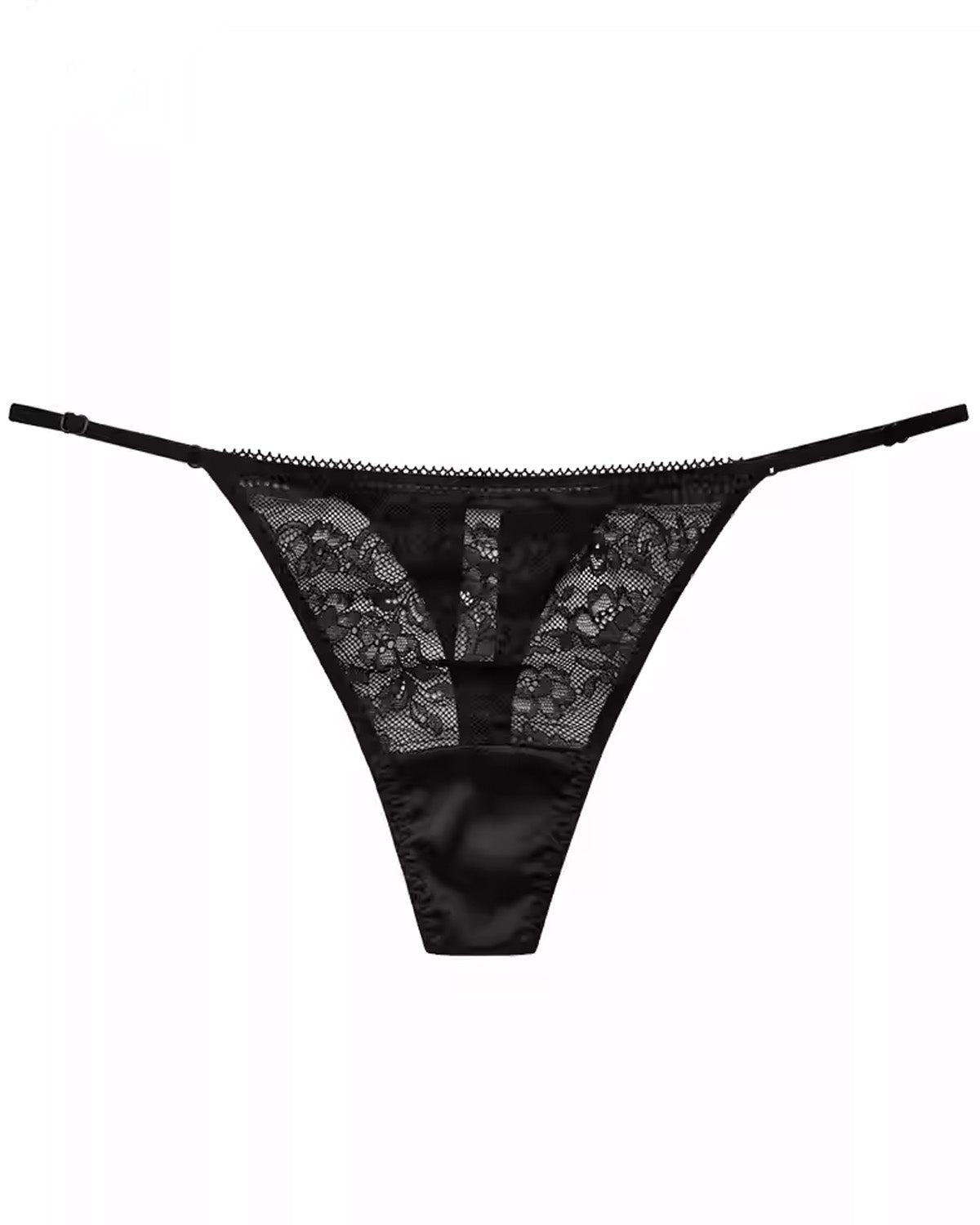 FEELITS SPA78 Mulberry Silk Sheer Lace T-Back Thong – Low-Rise, Adjustable & No-Show Fit - FEELITS