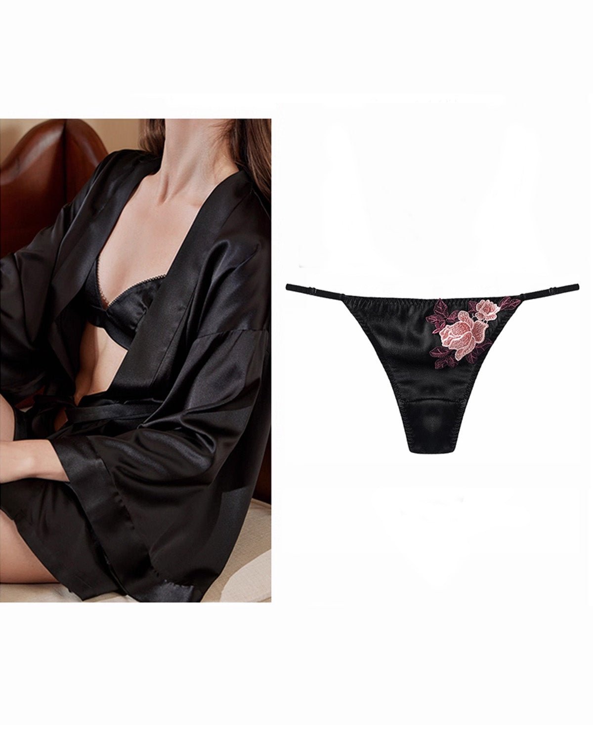 FEELITS SPA05 Women’s Low-Rise Embroidered Lace Silk G-String – Seamless, Breathable & Quick-Dry - FEELITS