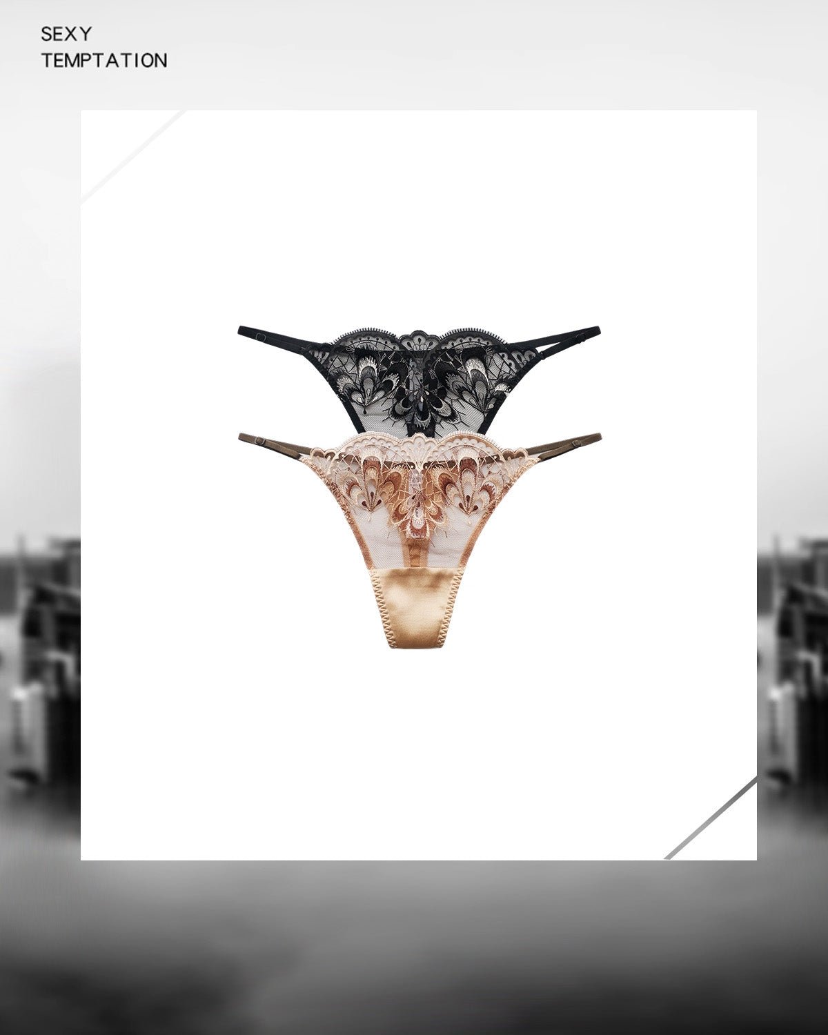 FEELITS SPA06 Embroidered Lace G-String Thong – Low-Rise, Sheer & Elegant Silk Feel - FEELITS