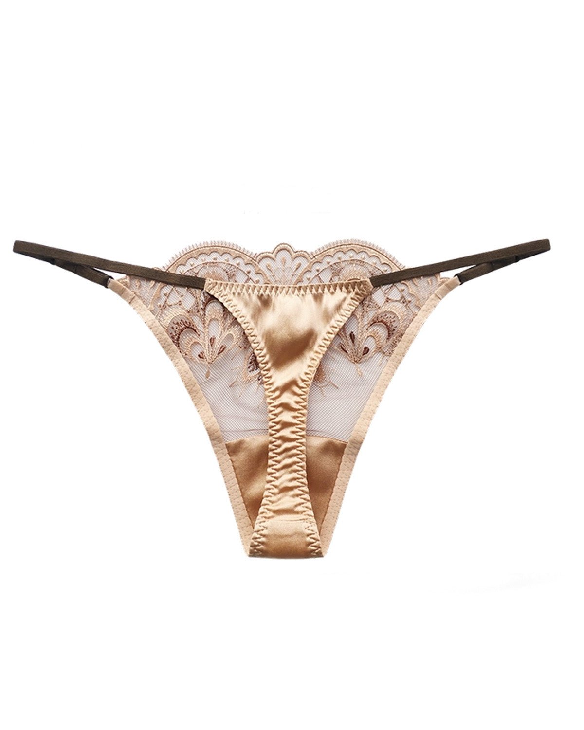 FEELITS SPA06 Embroidered Lace G-String Thong – Low-Rise, Sheer & Elegant Silk Feel - FEELITS