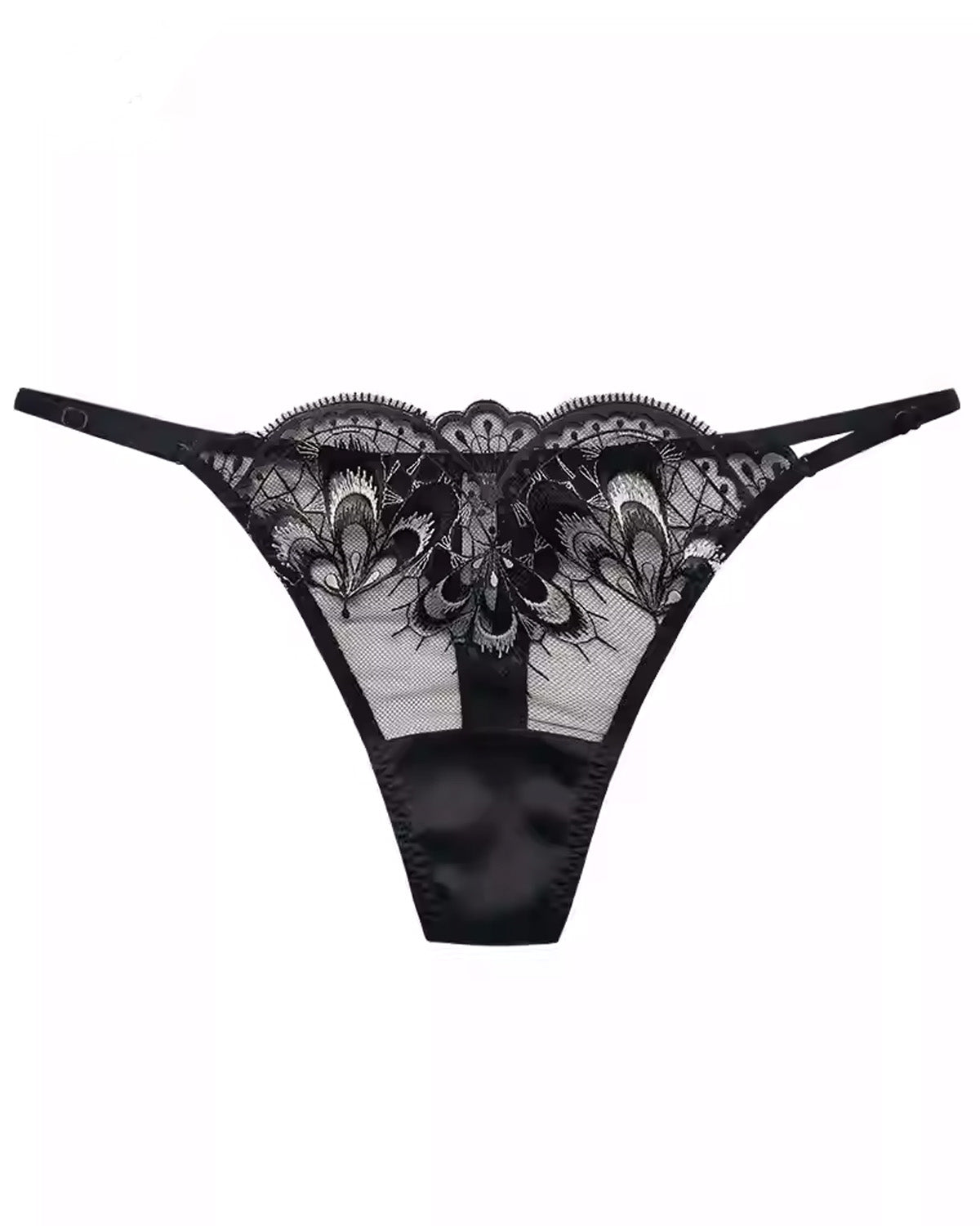 FEELITS SPA06 Embroidered Lace G-String Thong – Low-Rise, Sheer & Elegant Silk Feel - FEELITS