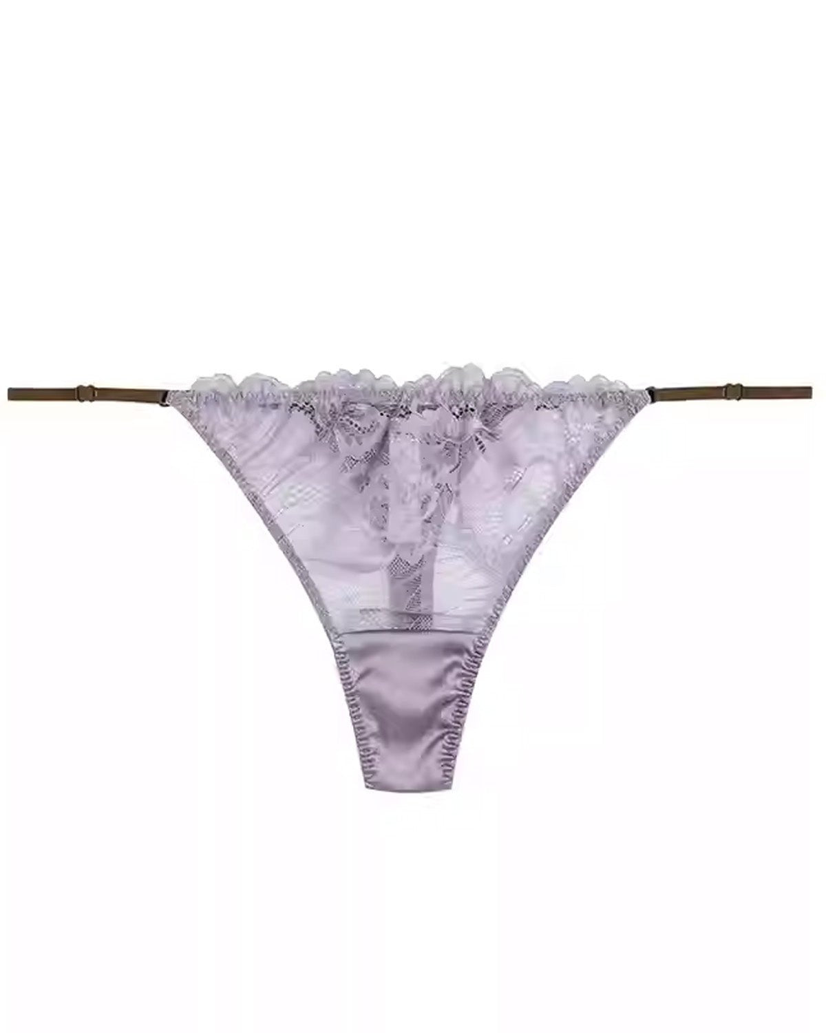 FEELITS SPA56 Mulberry Silk Adjustable Lace-Strap Thong – Low-Rise, Sheer Cutout & No-Show Fit - FEELITS