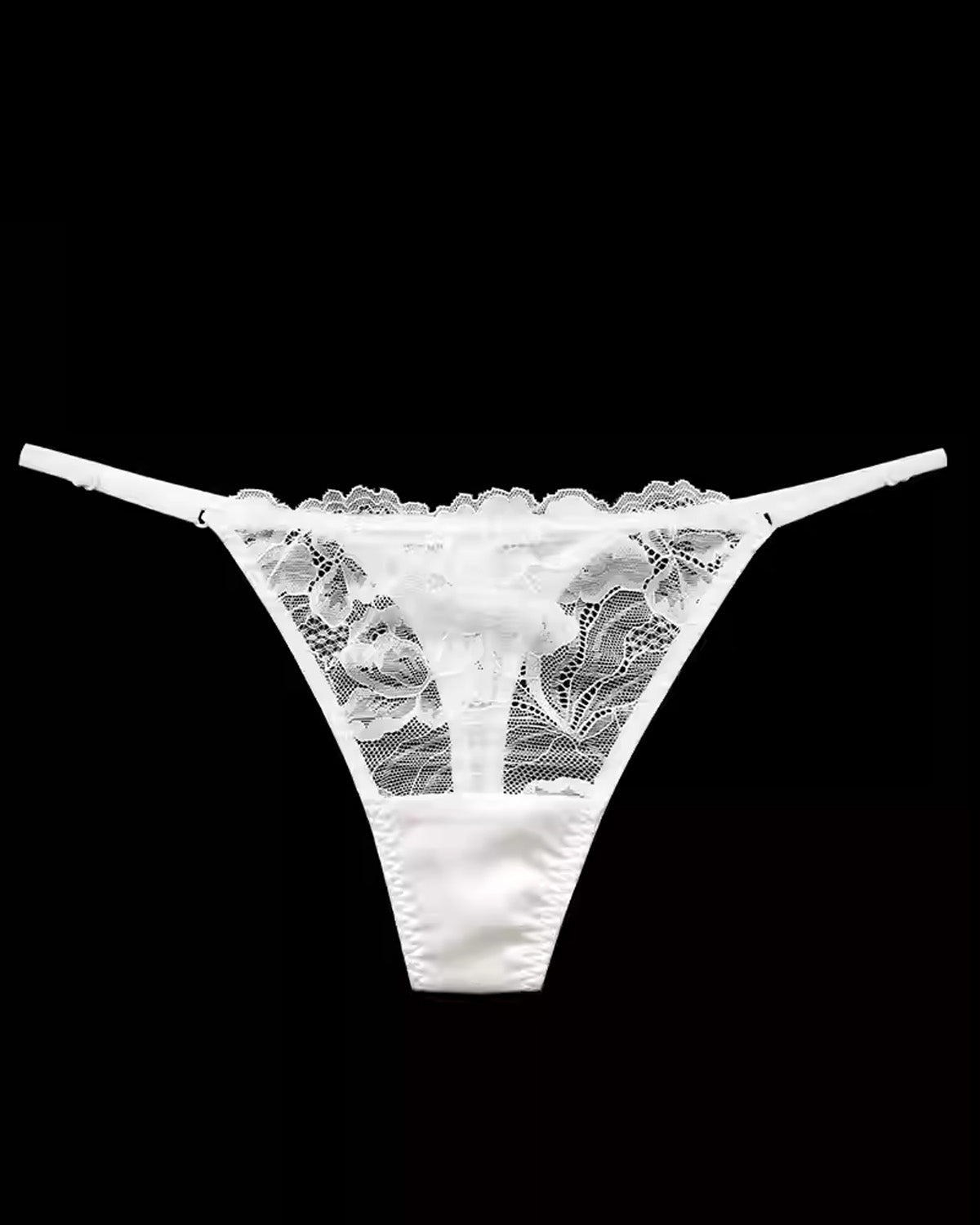 FEELITS SPA56 Mulberry Silk Adjustable Lace-Strap Thong – Low-Rise, Sheer Cutout & No-Show Fit - FEELITS