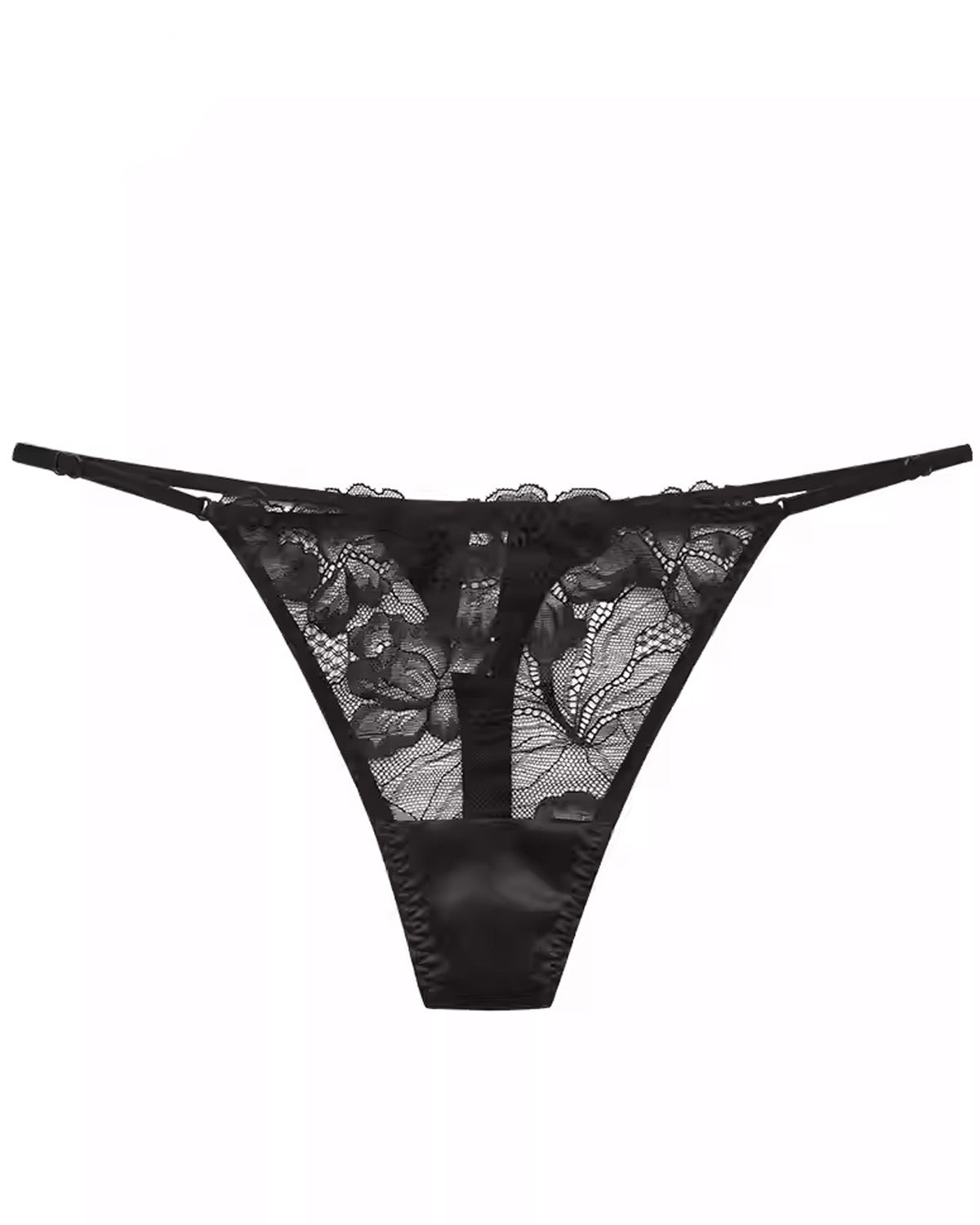 FEELITS SPA56 Mulberry Silk Adjustable Lace-Strap Thong – Low-Rise, Sheer Cutout & No-Show Fit - FEELITS
