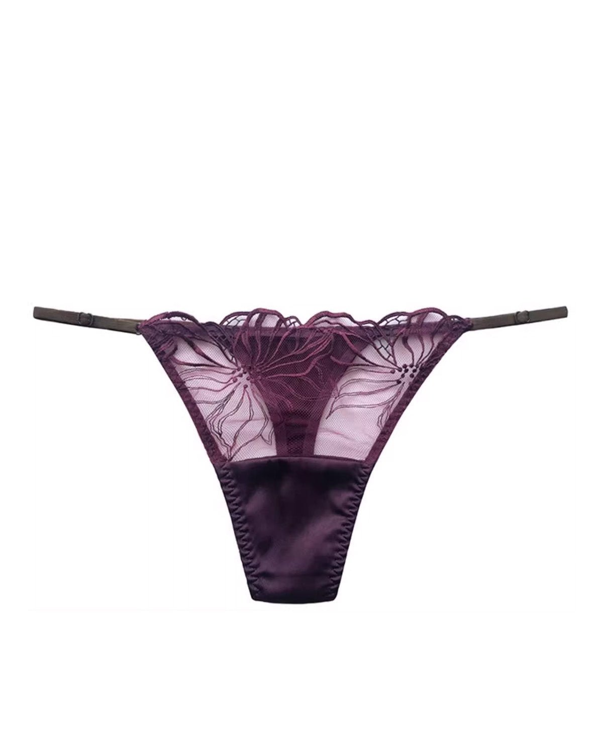 FEELITS SPA01 Mulberry Silk Lace Thong Panties – Adjustable Waist & Exquisite Embroidery - FEELITS